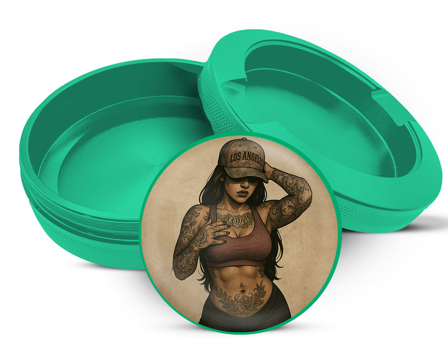 Green Tough Tattooed Woman with Bandana Pin-Up Vibes Snus Storage Case