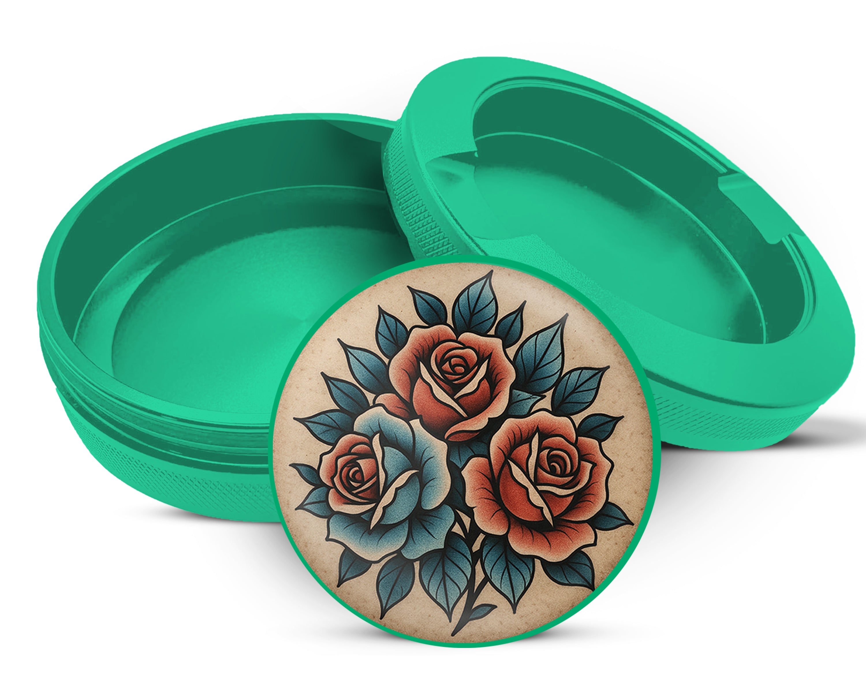 Green Traditional Red Rose Tattoo Design on Beige Snus Storage Case