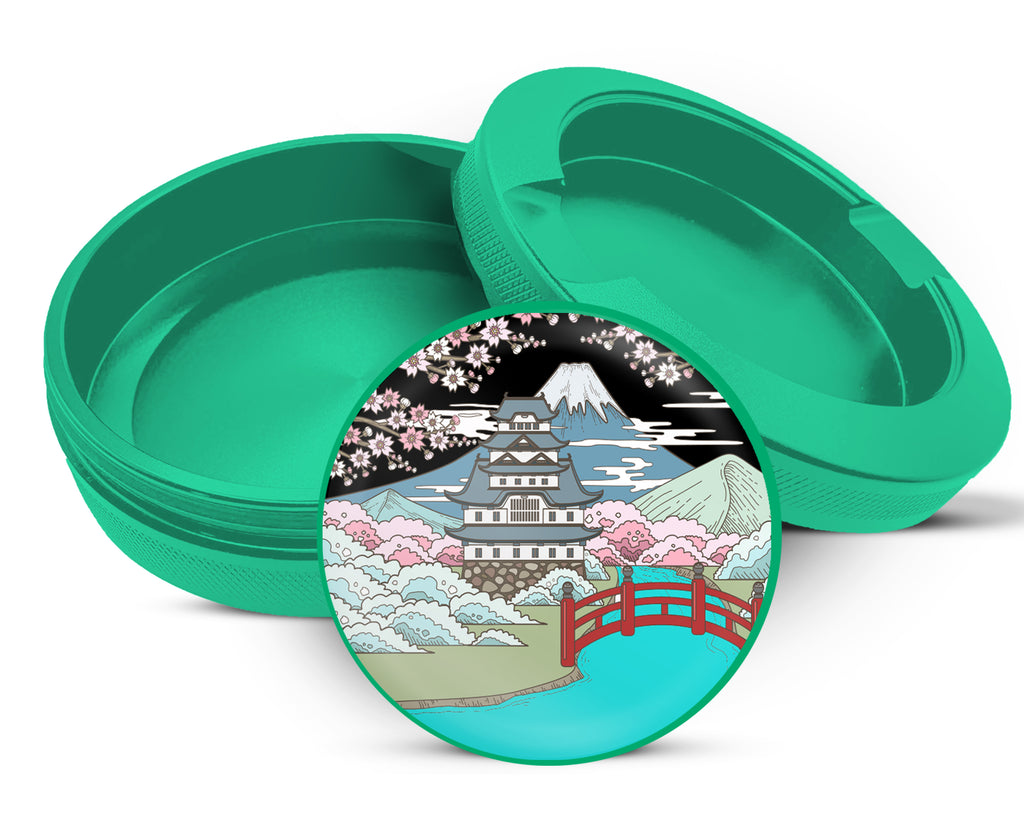 Green Japanese Style Traditional Landscape Sakura Snus Storage Case