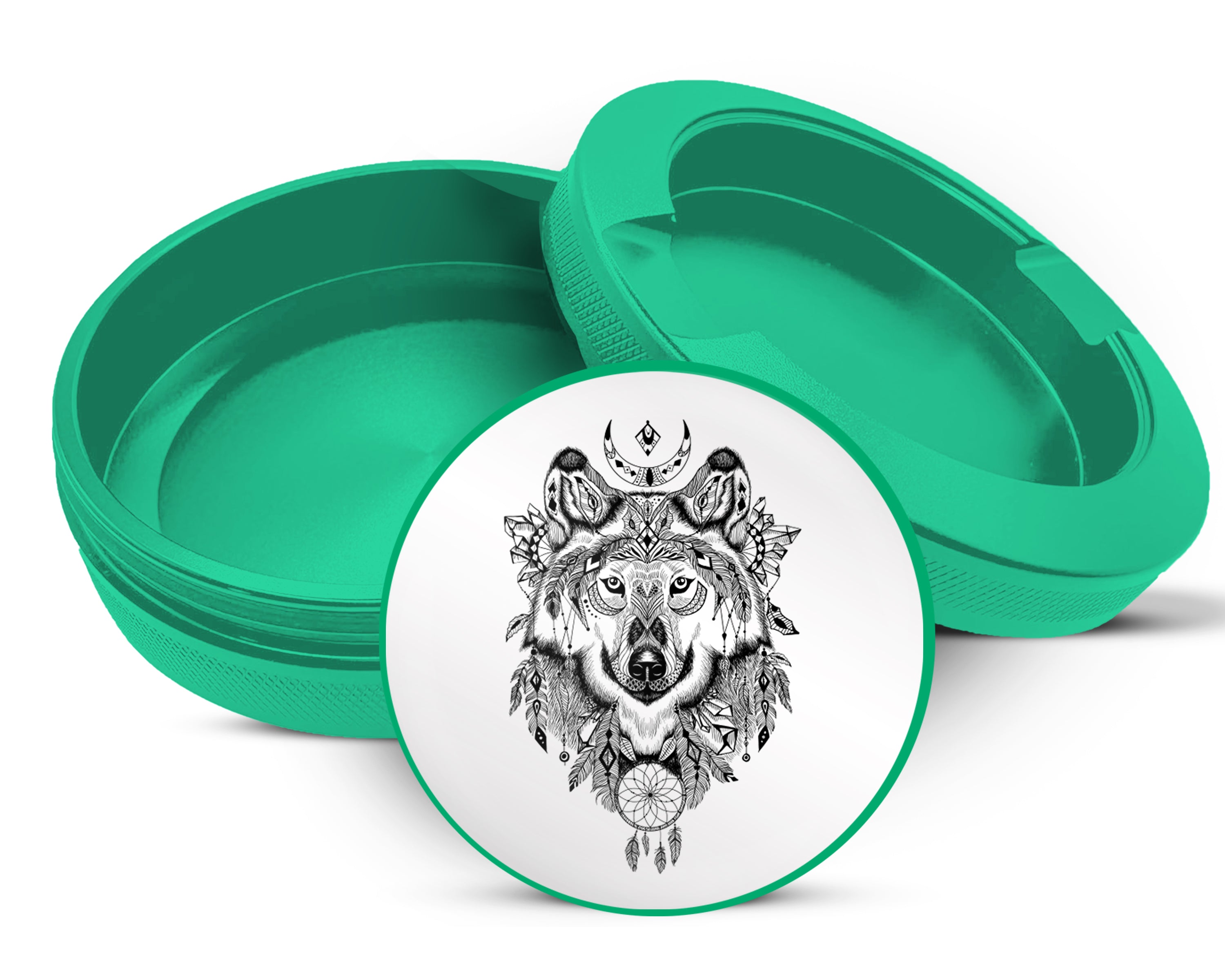 Green Native American Wolf Snus Storage Case