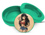 Green Anime Retro Pin-Up Girl with Long Hair and Tattoos Snus Storage Case