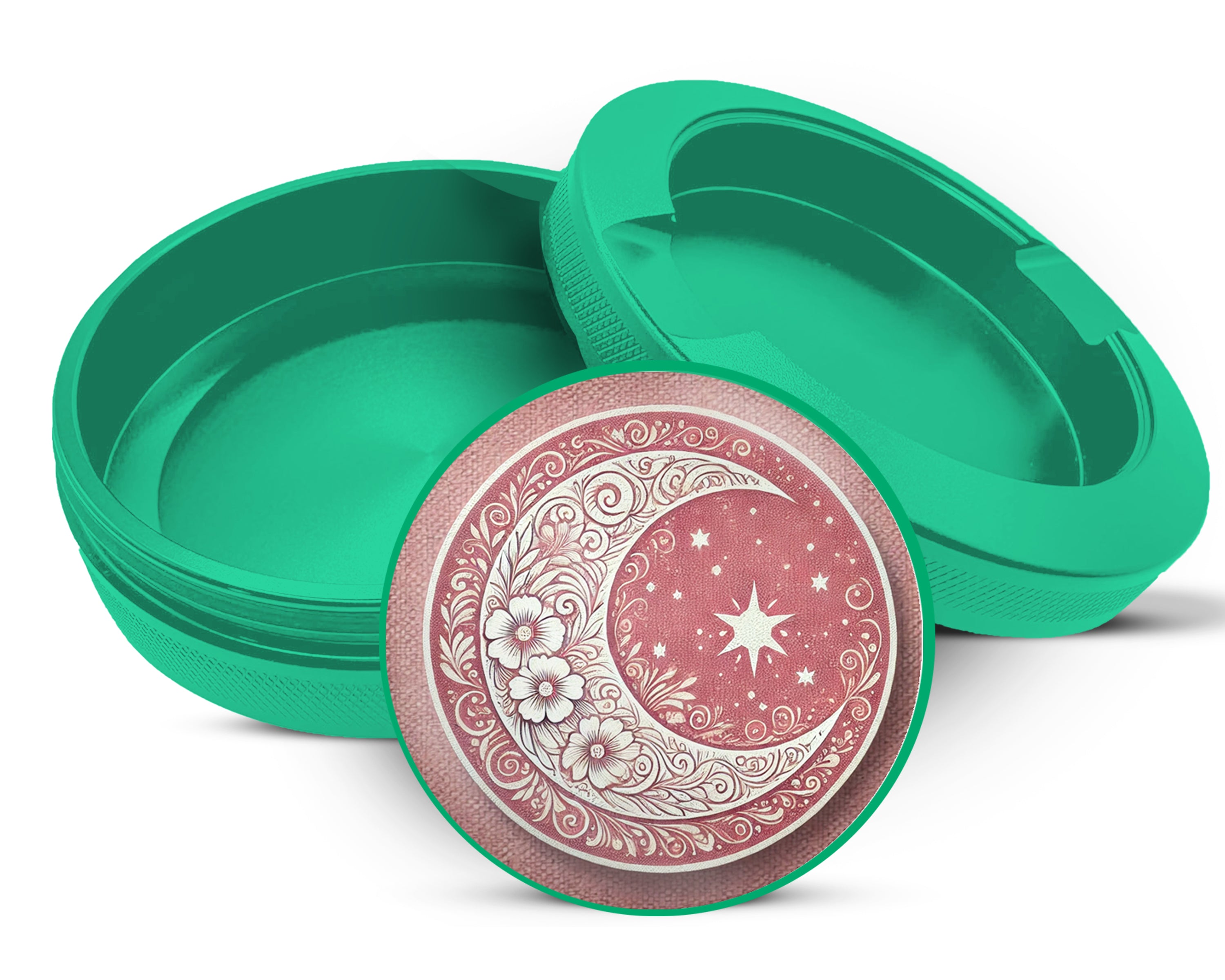 Green Crescent Moon with Stars Snus Storage Case