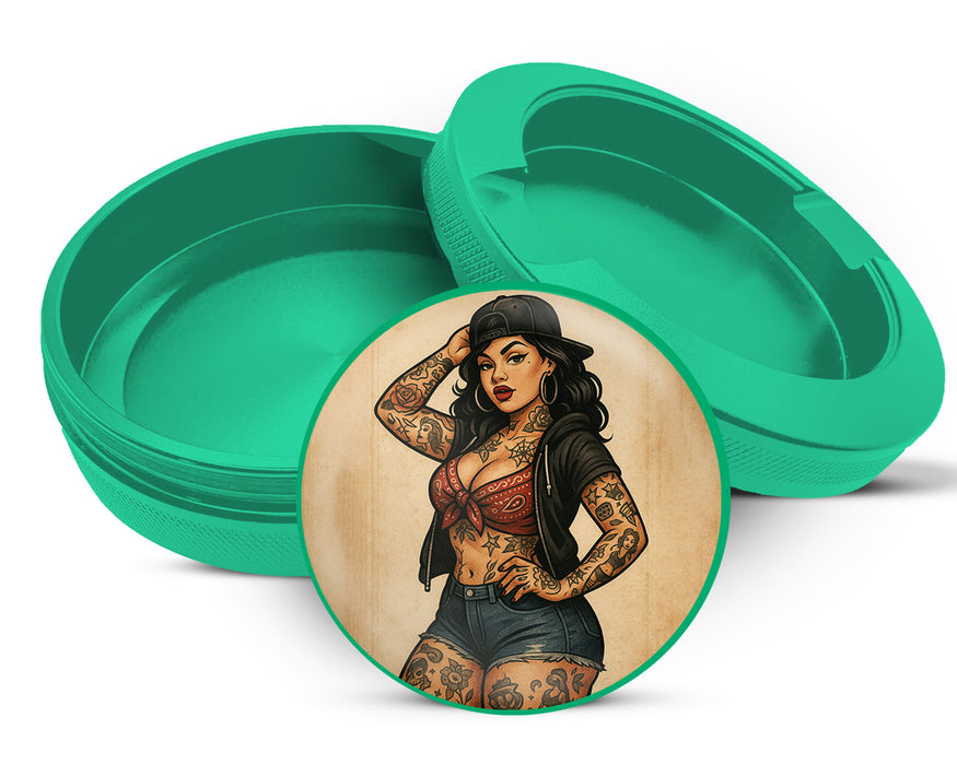 Green Pin-Up Girl with Tattoos Classic Rockabilly Style Snus Storage Case