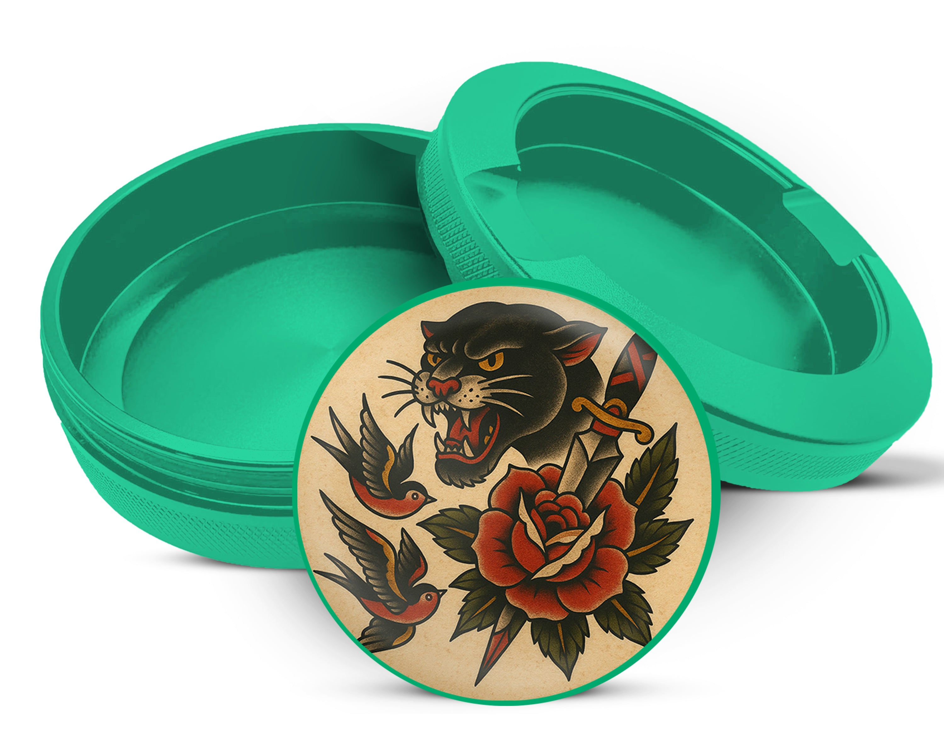 Green Classic Skull and Roses Flash Tattoo Design Snus Storage Case