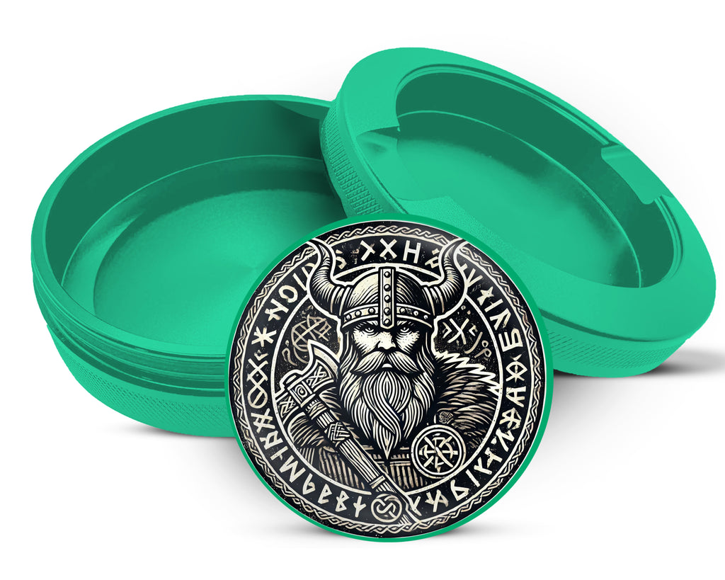 Green Viking Warrior Axe and Runes Snus Storage Case