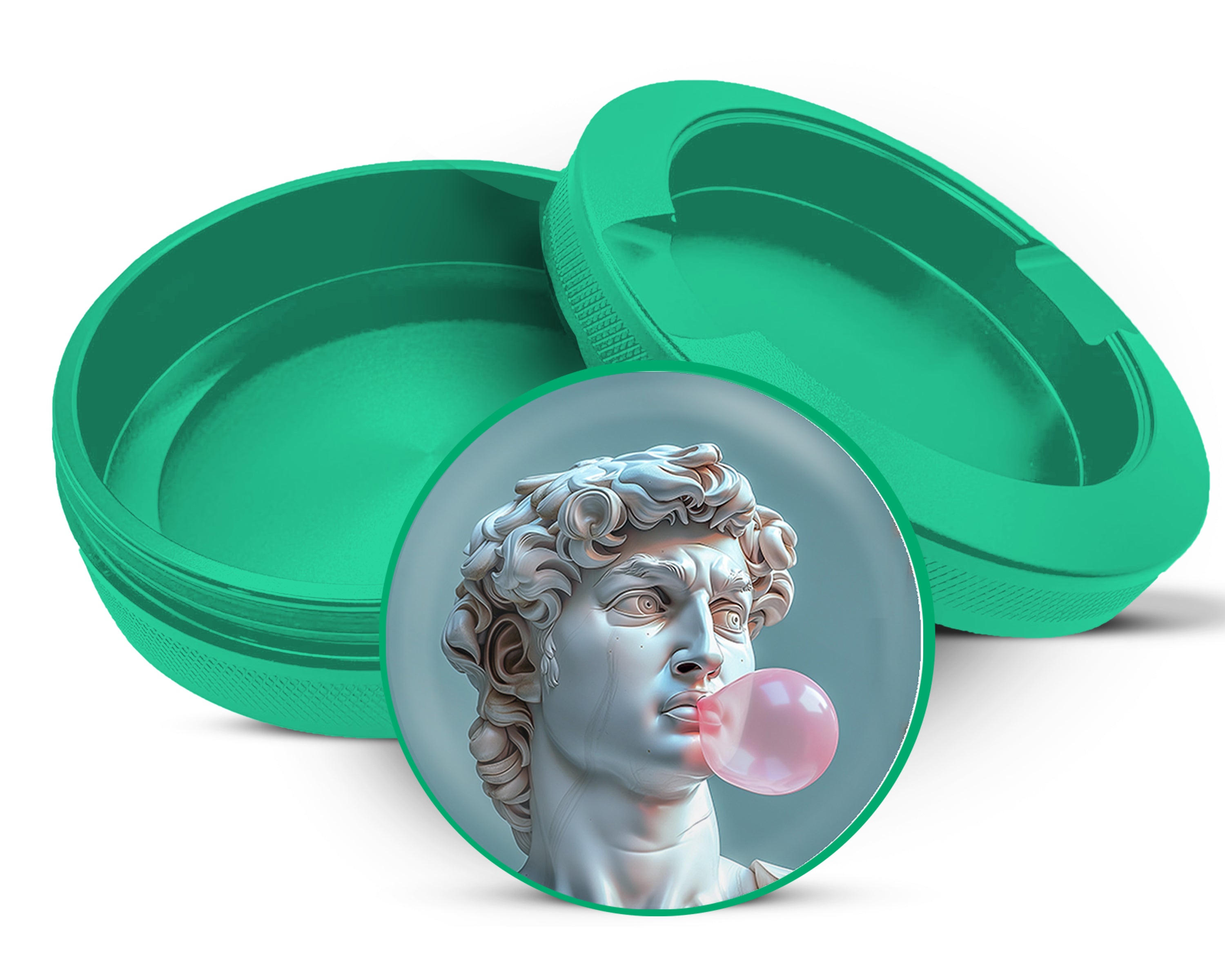 Green Michelangelo Statue Of David Blowing A Bubble Snus Storage Case