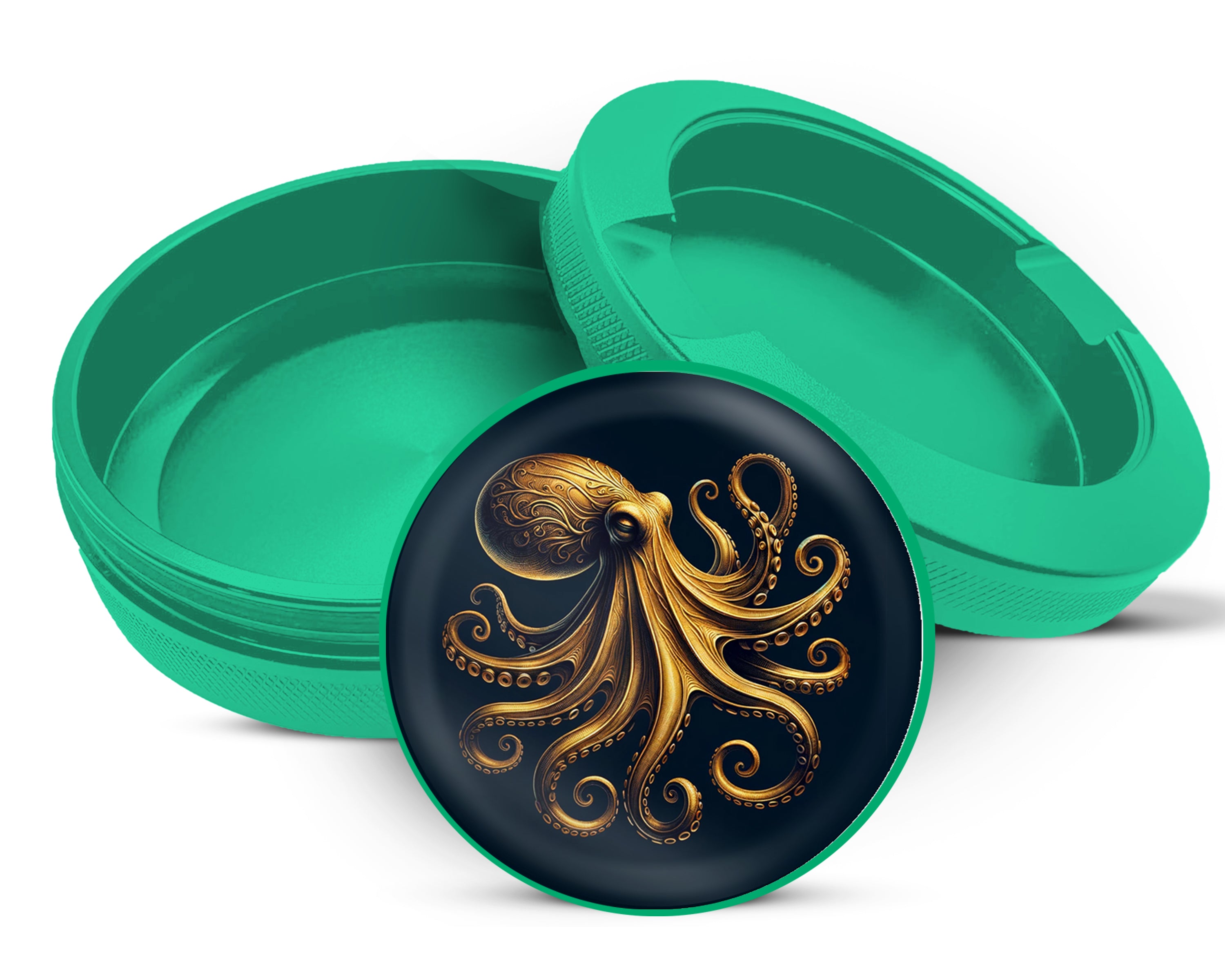 Green Vintage Golden Octopus Snus Storage Case