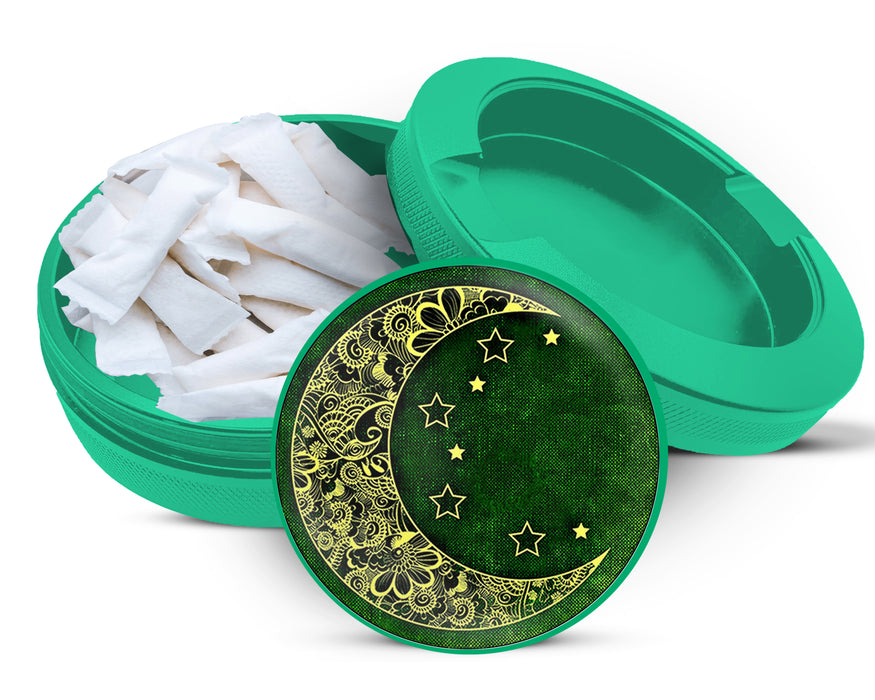 Green Crescent Moon and Stars Snus Storage Case