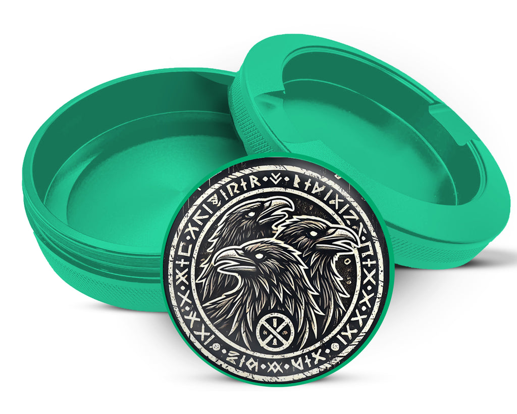 Green Norse Ravens Snus Holder, Huginn, Muninn, and Jack Snus Storage Case