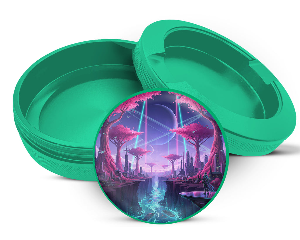 Green Cyberpunk Neon City Sci-Fi Skyline Art Snus Storage Case