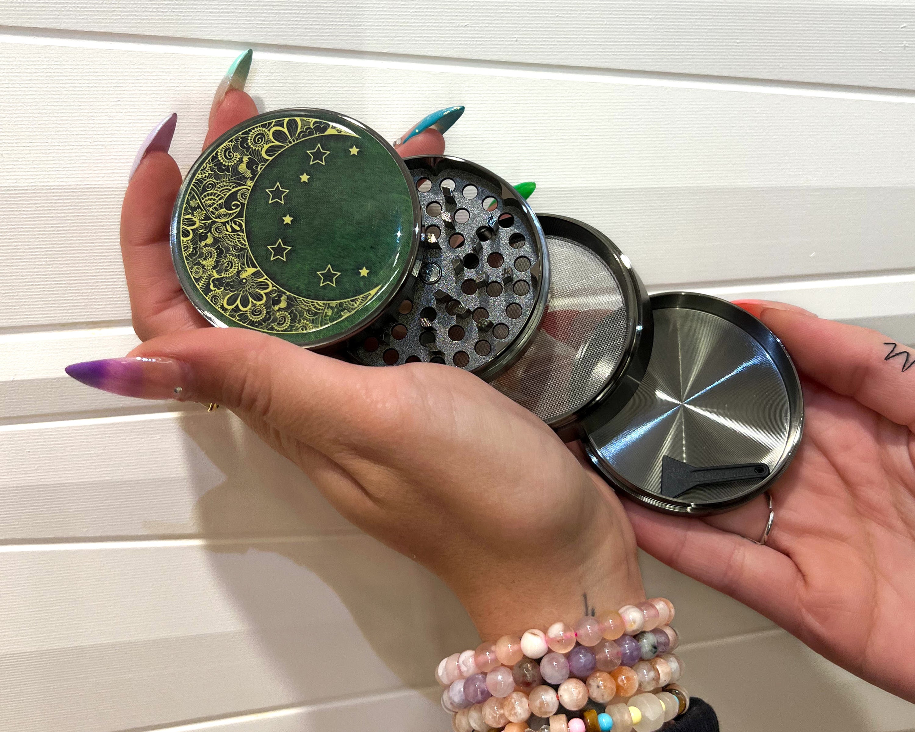 Crescent Moon With Stars Grinder, Whimsigoth Grinder, Magical Moon And Stars Grinder, Large Grinder, 5 Piece Grinder, Lunar Herb Crusher