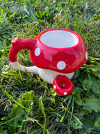Mystic Mushroom Ceramic Mug | Dual-Chamber Novelty Drinkware with Sculpted Handle Design