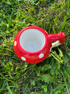 Mystic Mushroom Ceramic Mug | Dual-Chamber Novelty Drinkware with Sculpted Handle Design