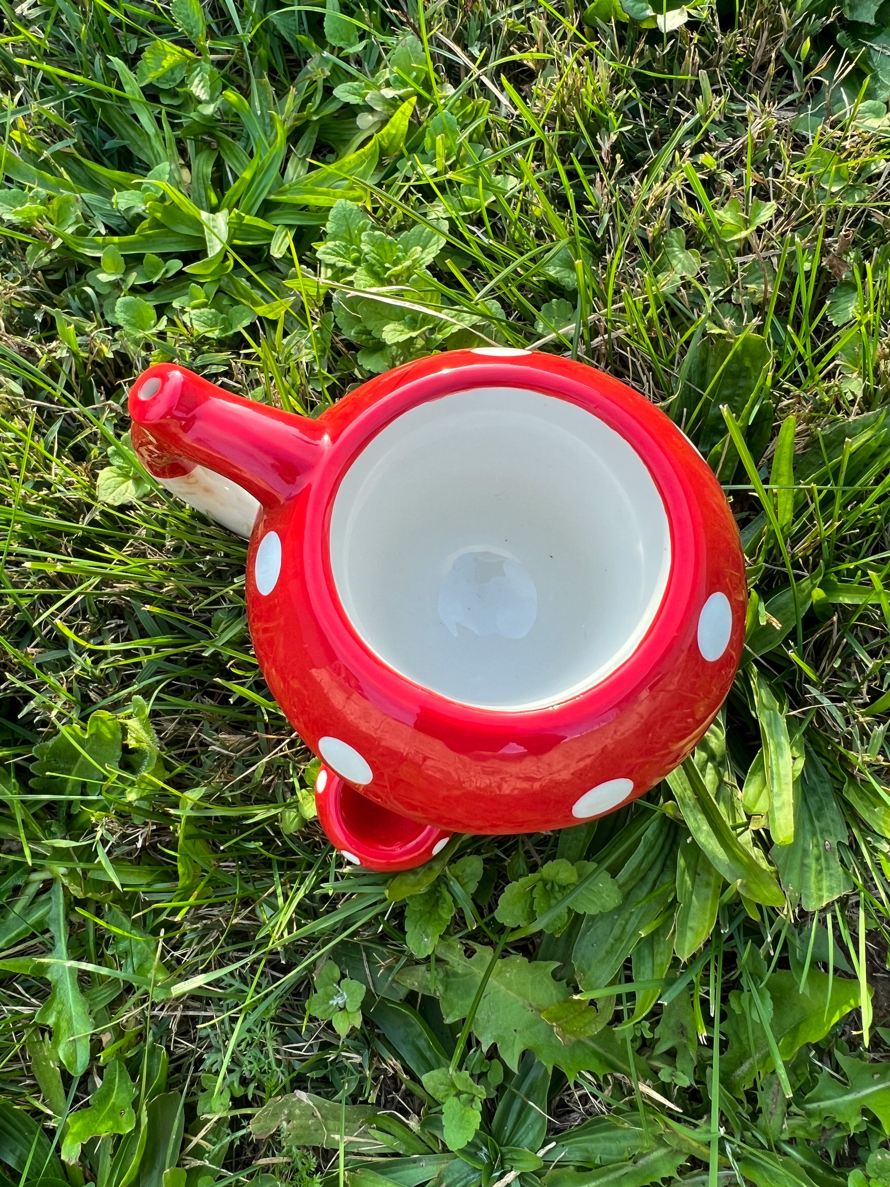 Mystic Mushroom Ceramic Mug | Dual-Chamber Novelty Drinkware with Sculpted Handle Design