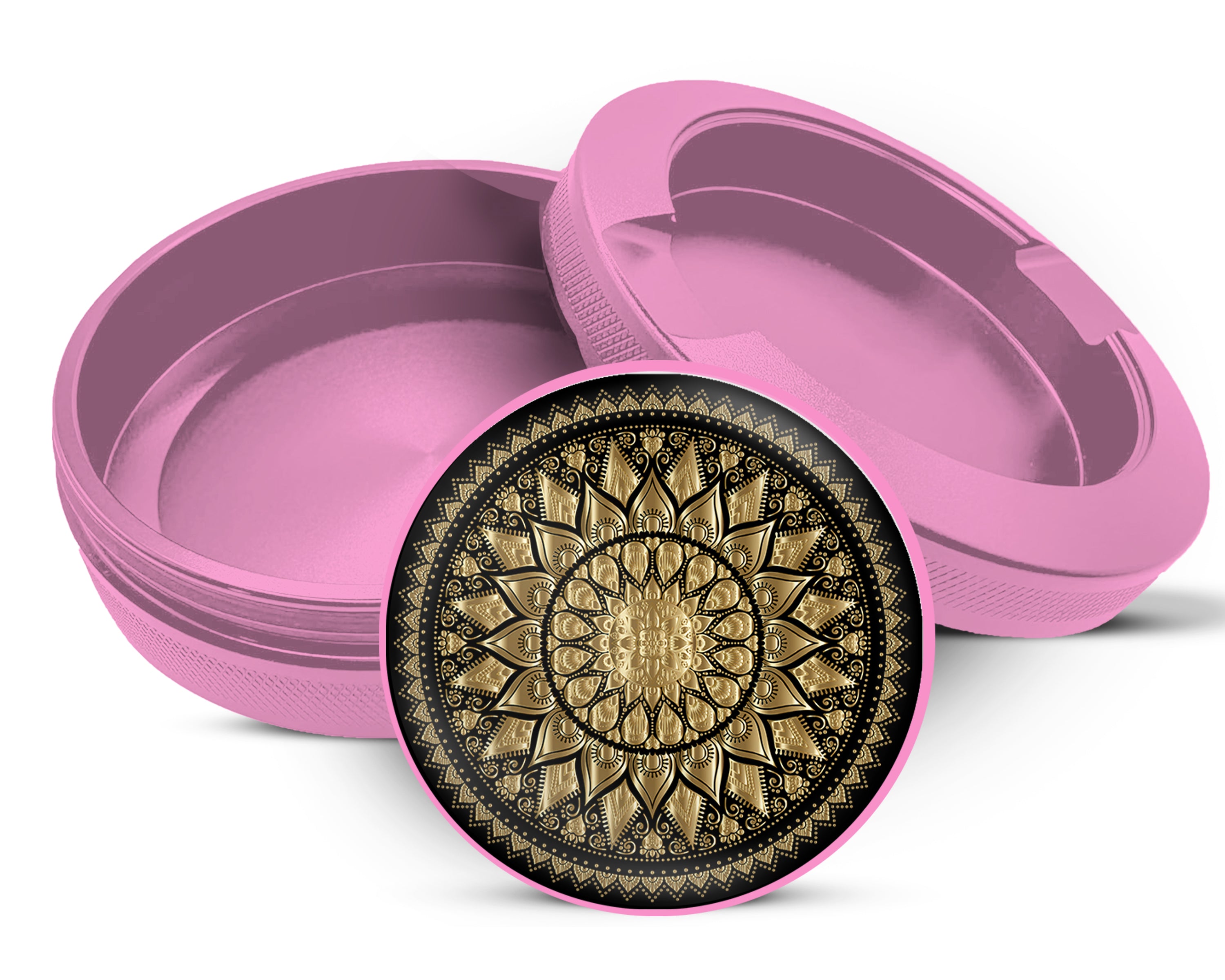 Mandala Grinder Black And Gold Snus Storage Case Pink