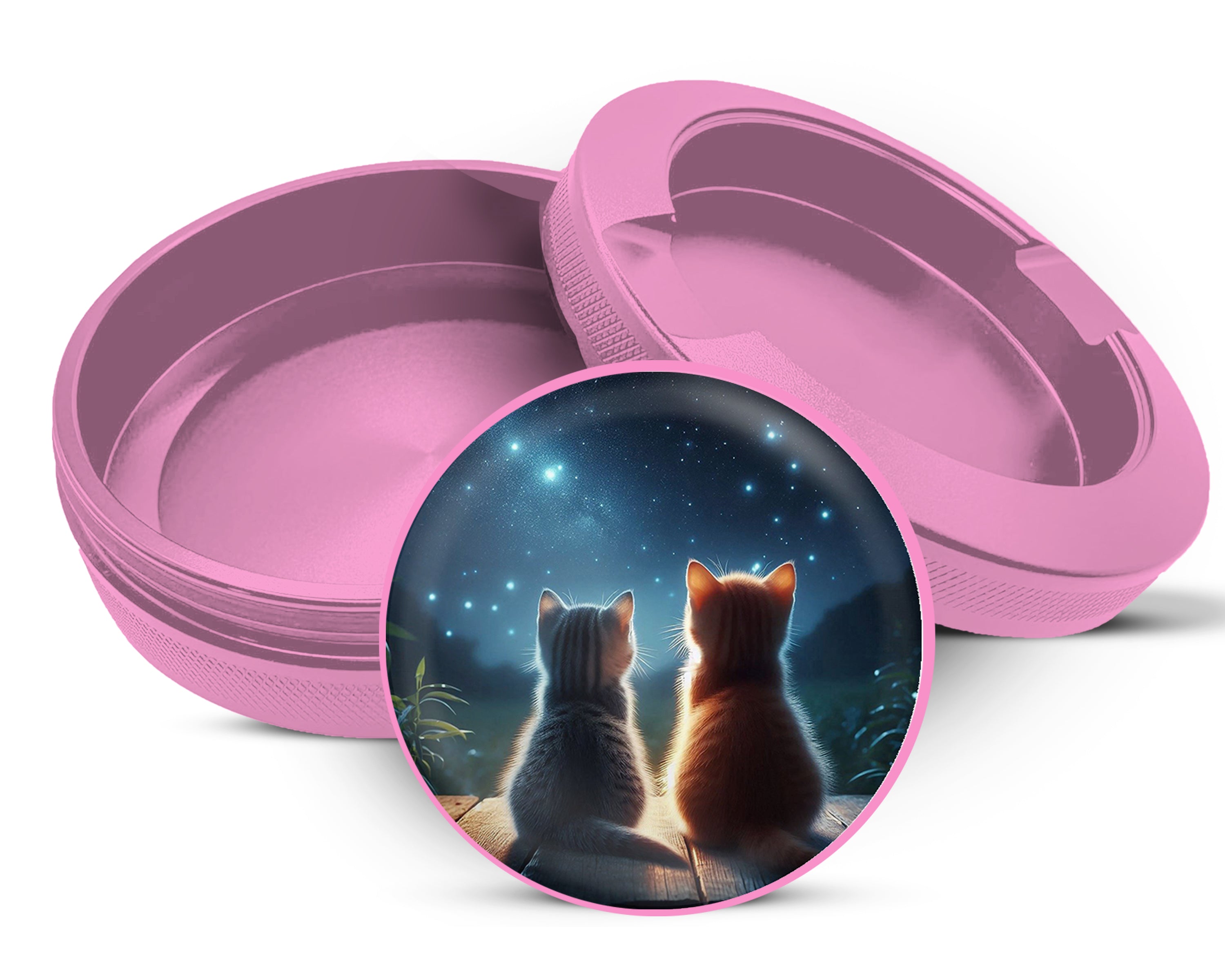 Cute Cats Staring At The Night Snus Storage Case Pink