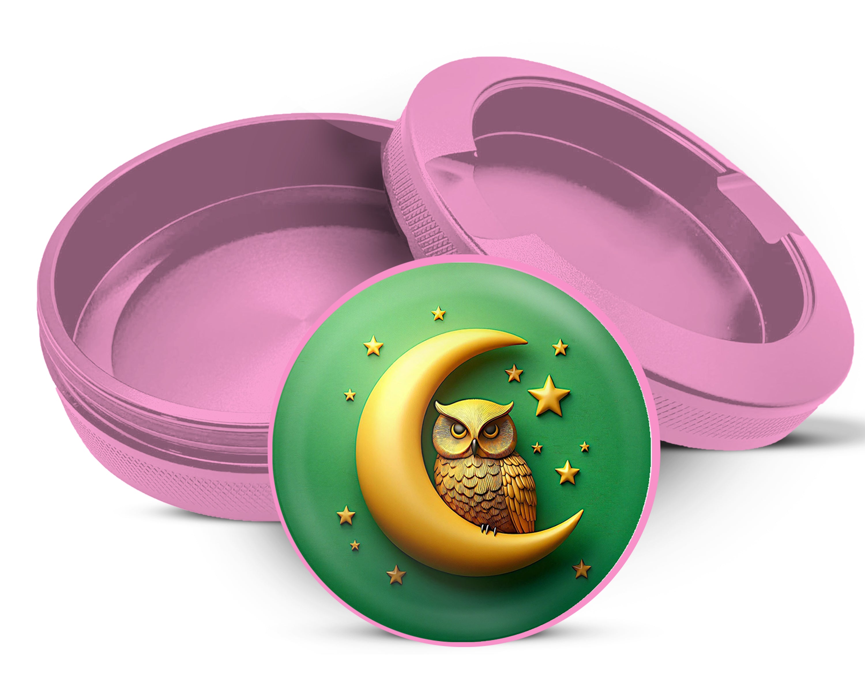 Owl Perched On A Golden Moon Snus Storage Case Pink