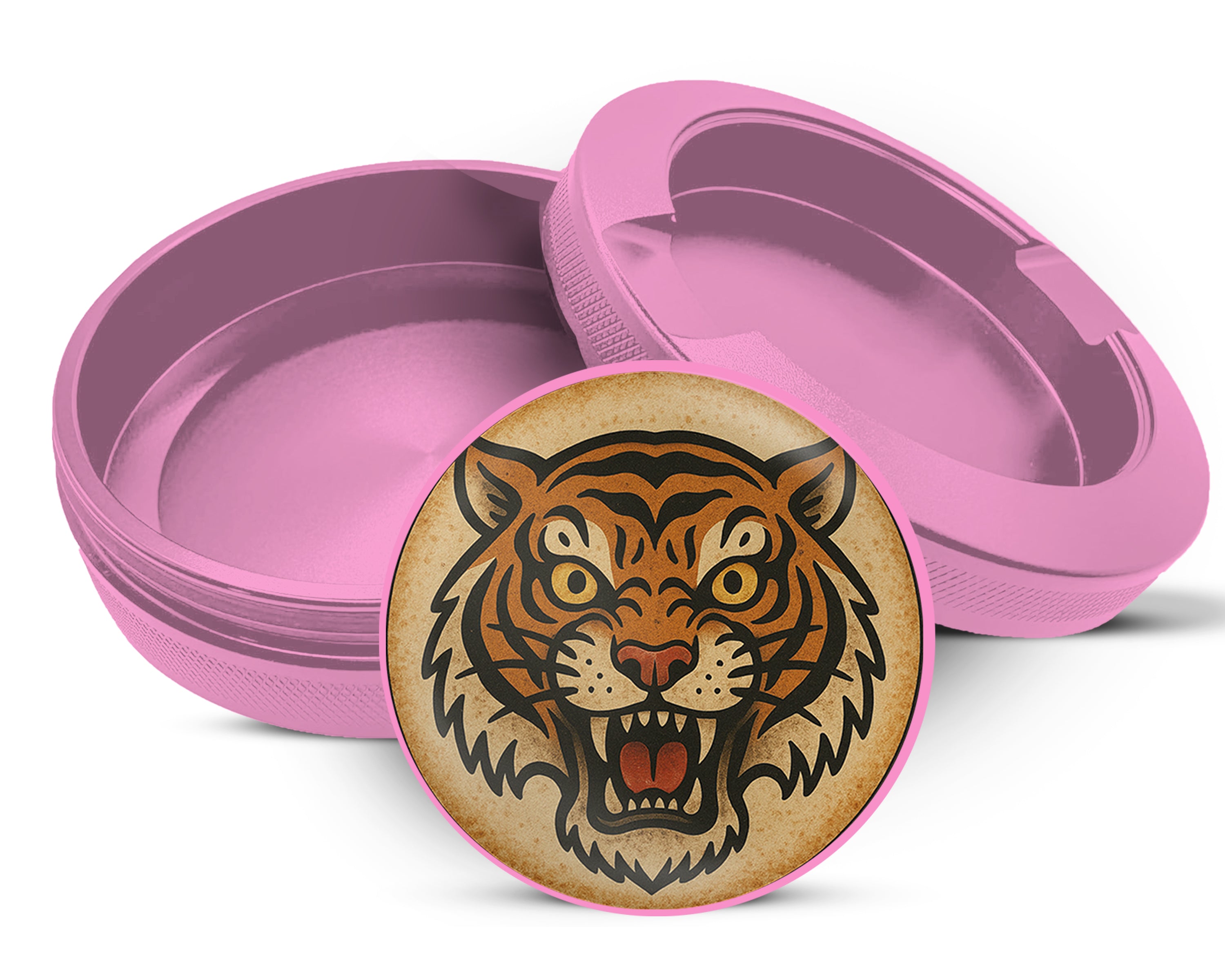 Vintage Fierce Tiger Head Traditional Tattoo Design Snus Storage Case Pink
