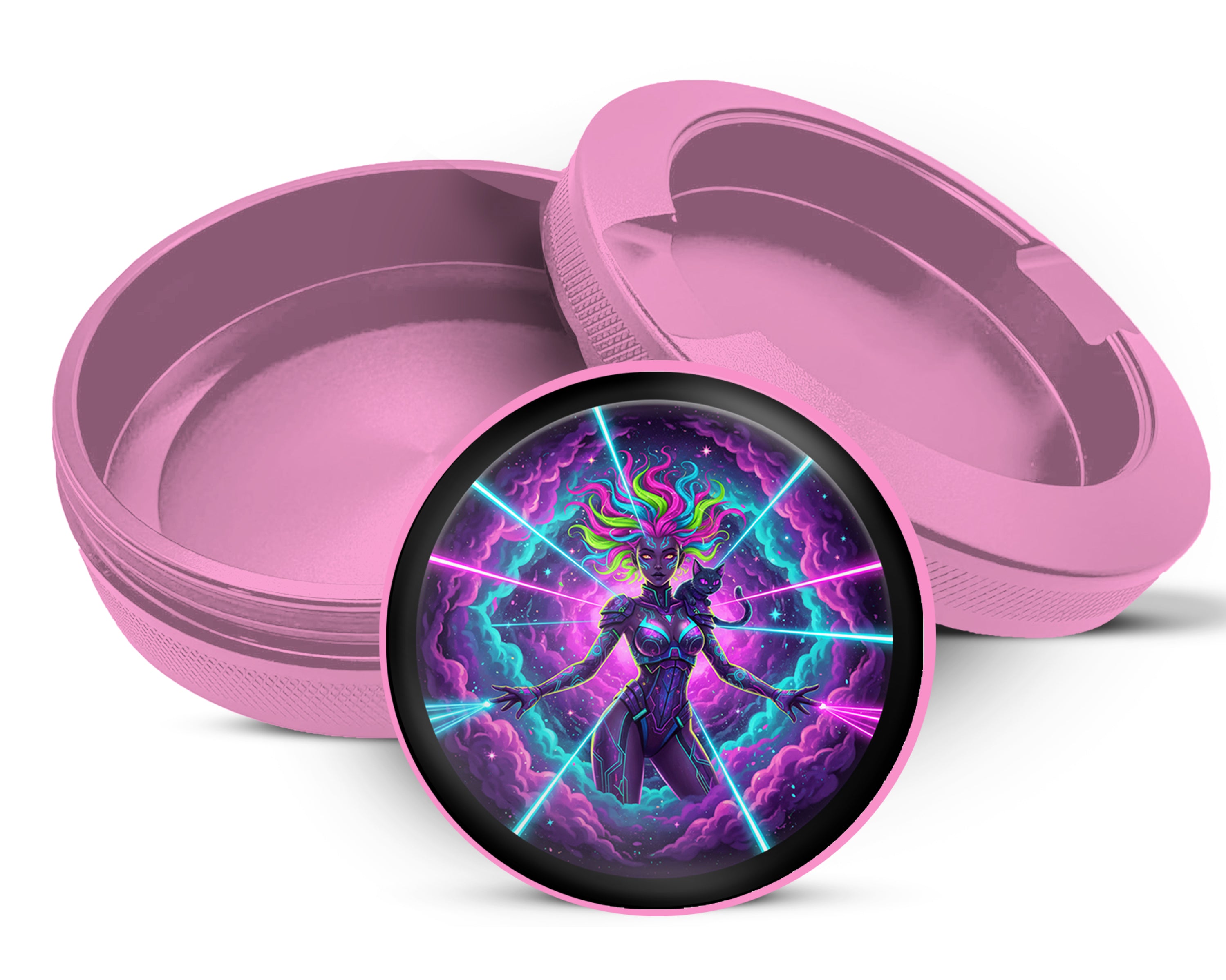 Neon Cosmic Warrior Goddess Snus Storage Case Pink