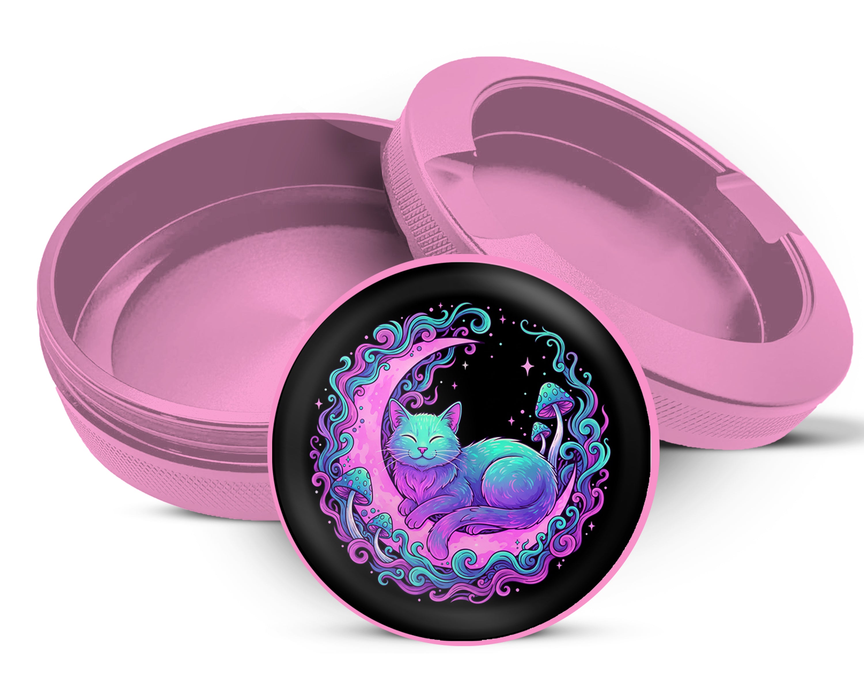 Psychedelic Moon Cat Dreams Snus Storage Case Pink