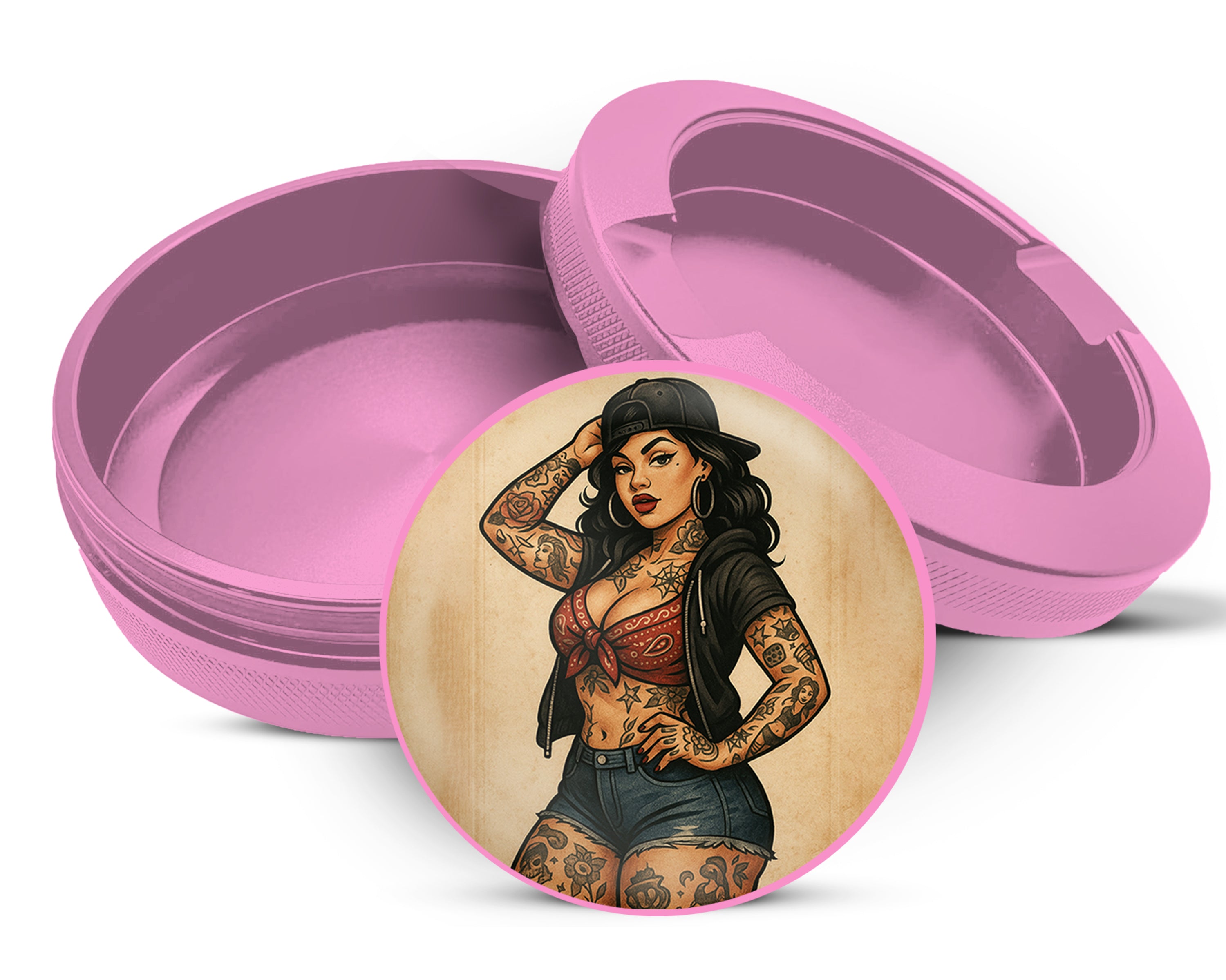 Pin-Up Girl with Tattoos Classic Rockabilly Style Snus Storage Case Pink