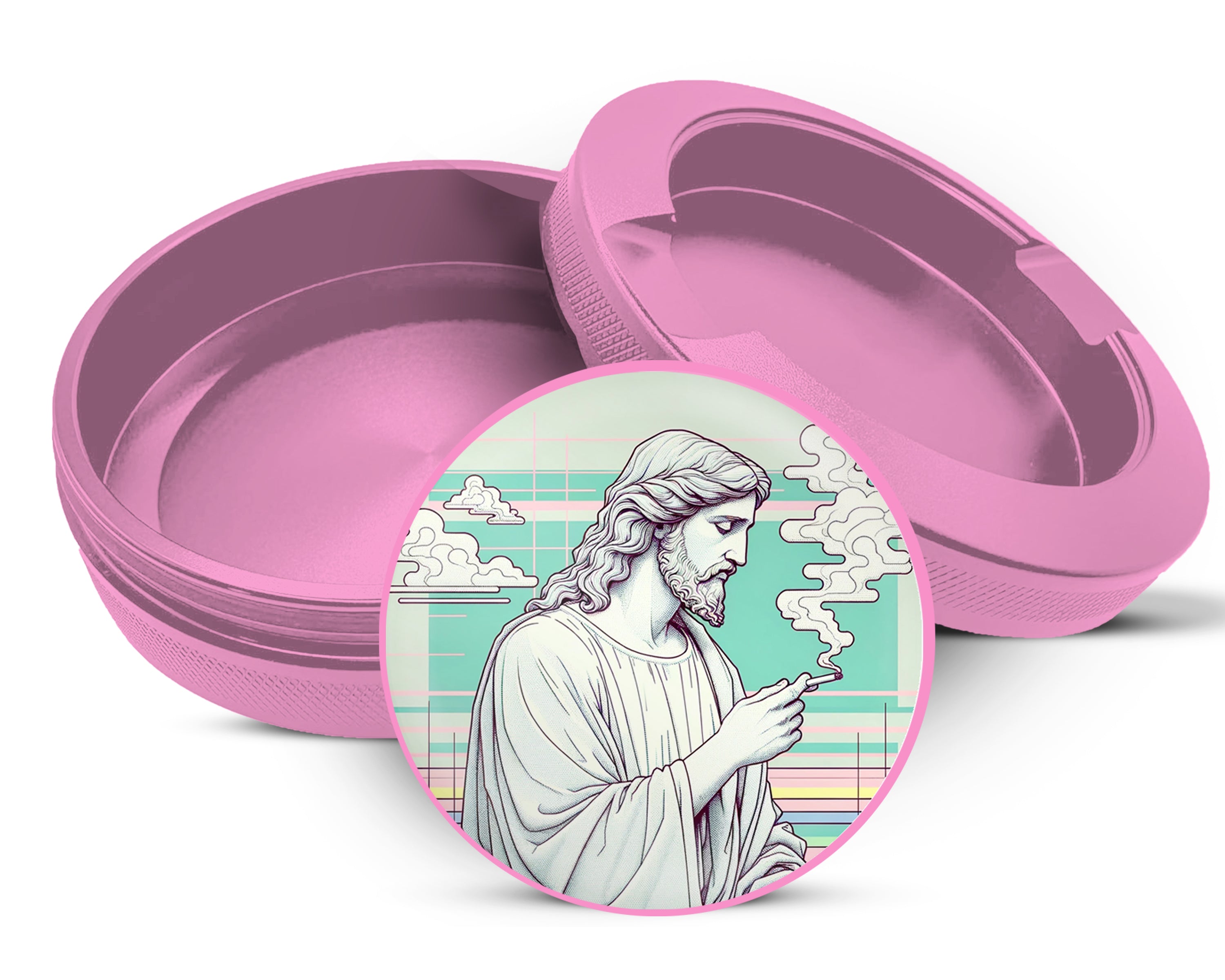 Jesus With Cig Vaporwave Snus Storage Case Pink