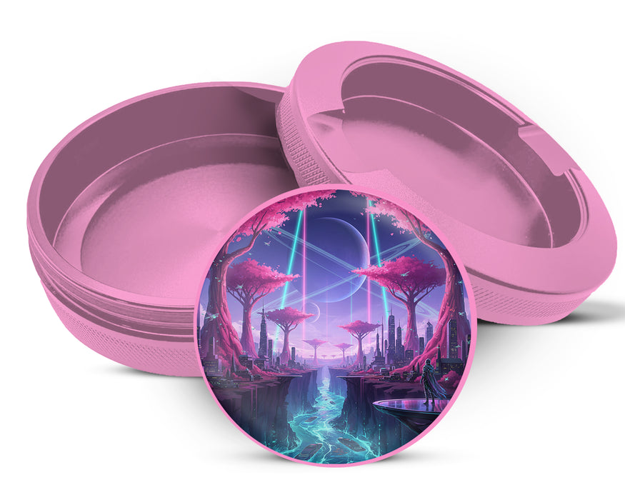 Cyberpunk Neon City Sci-Fi Skyline Art Snus Storage Case Pink