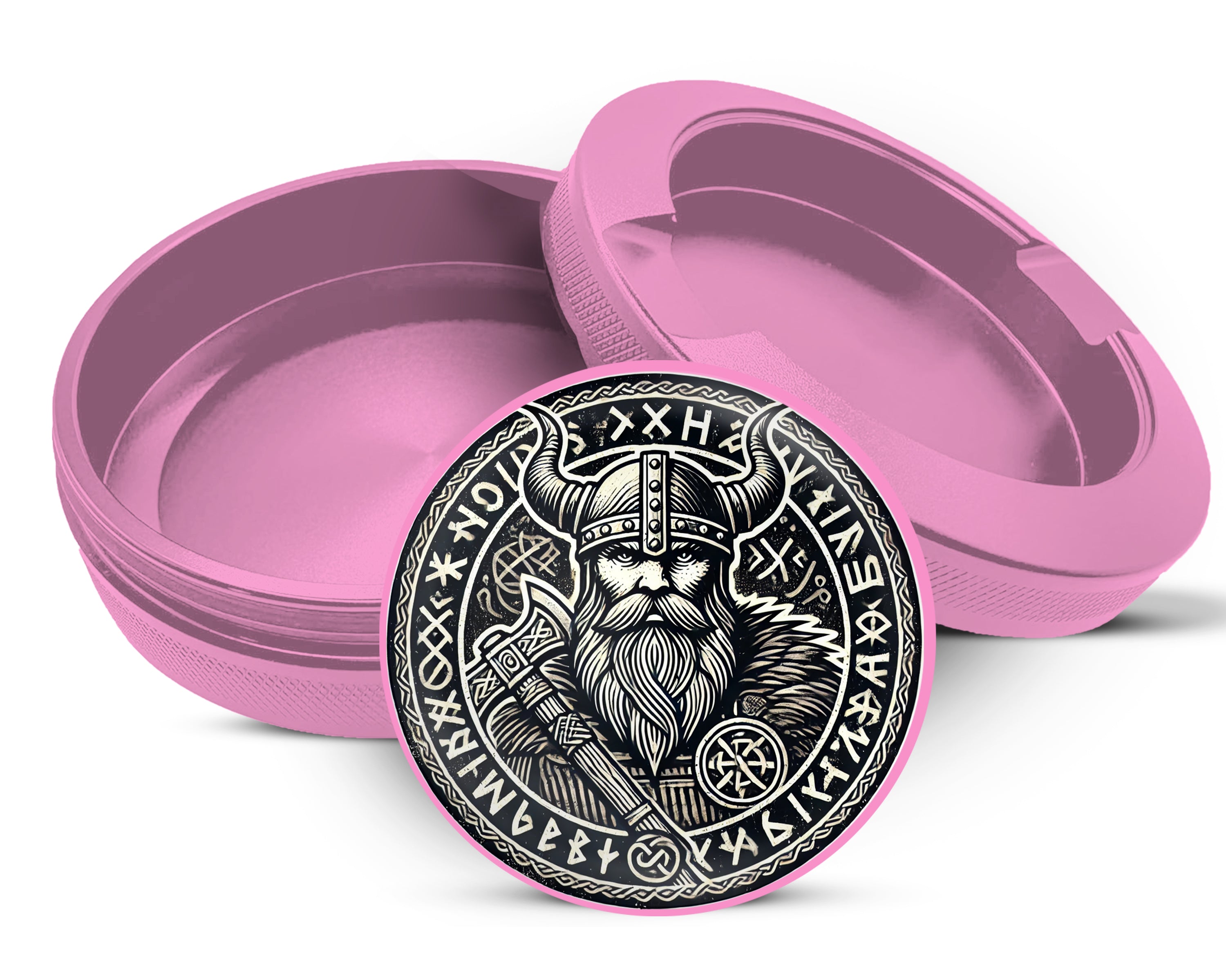 Viking Warrior Axe and Runes Snus Storage Case Pink