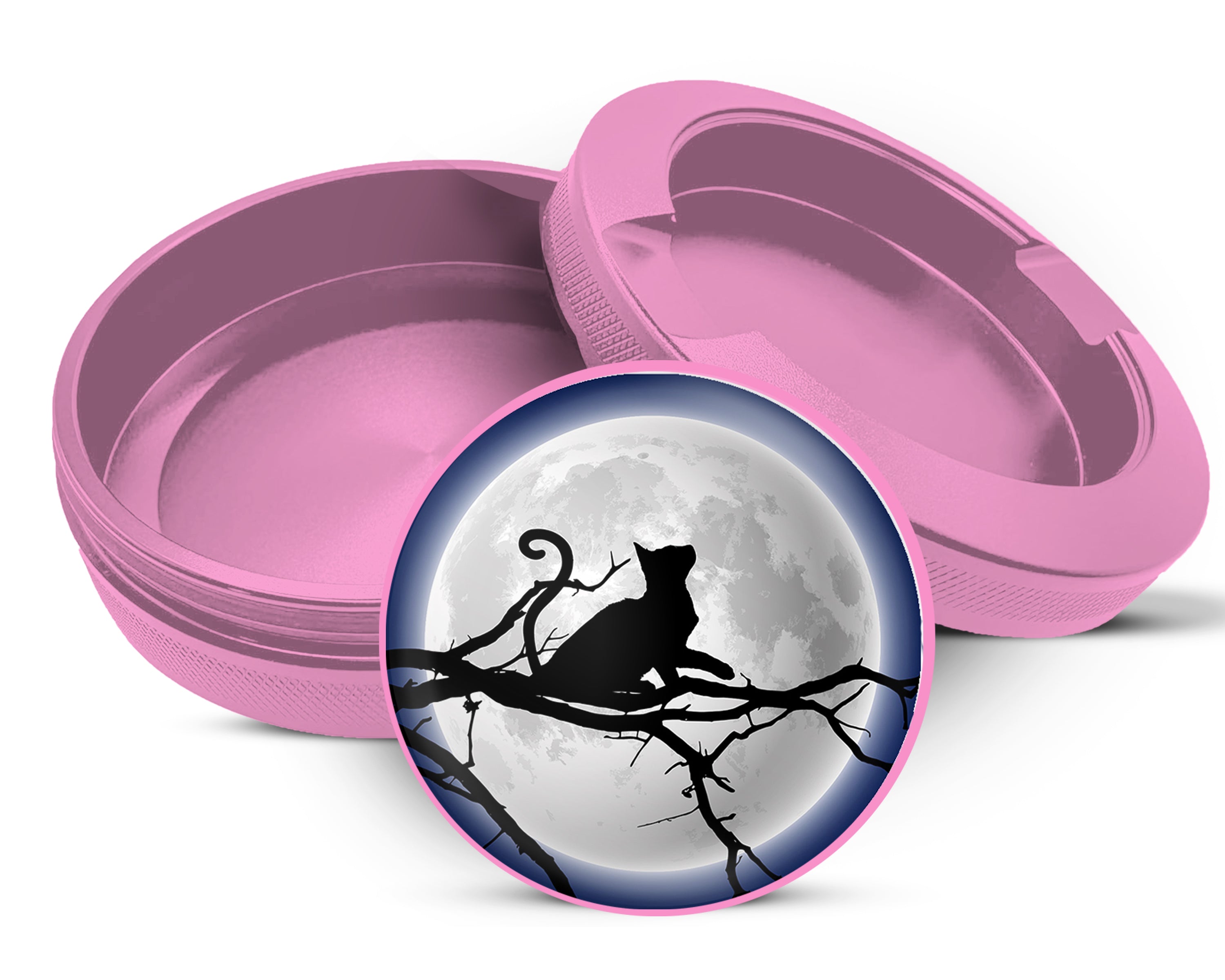 Cat With Full Moon Grinder Snus Storage Case Pink