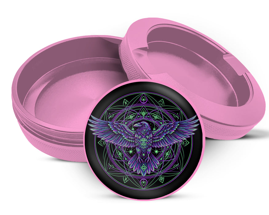 Psychedelic Raven Sigil Circle Snus Storage Case Pink