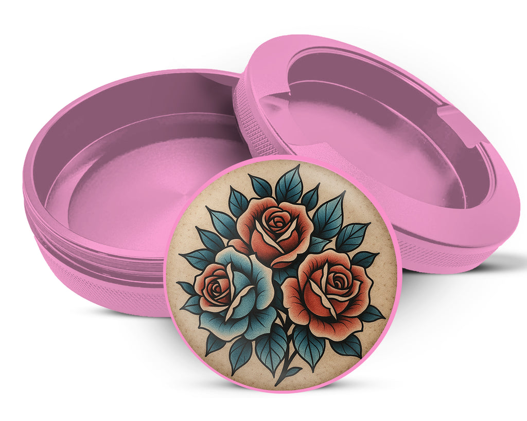 Traditional Red Rose Tattoo Design on Beige Snus Storage Case Pink