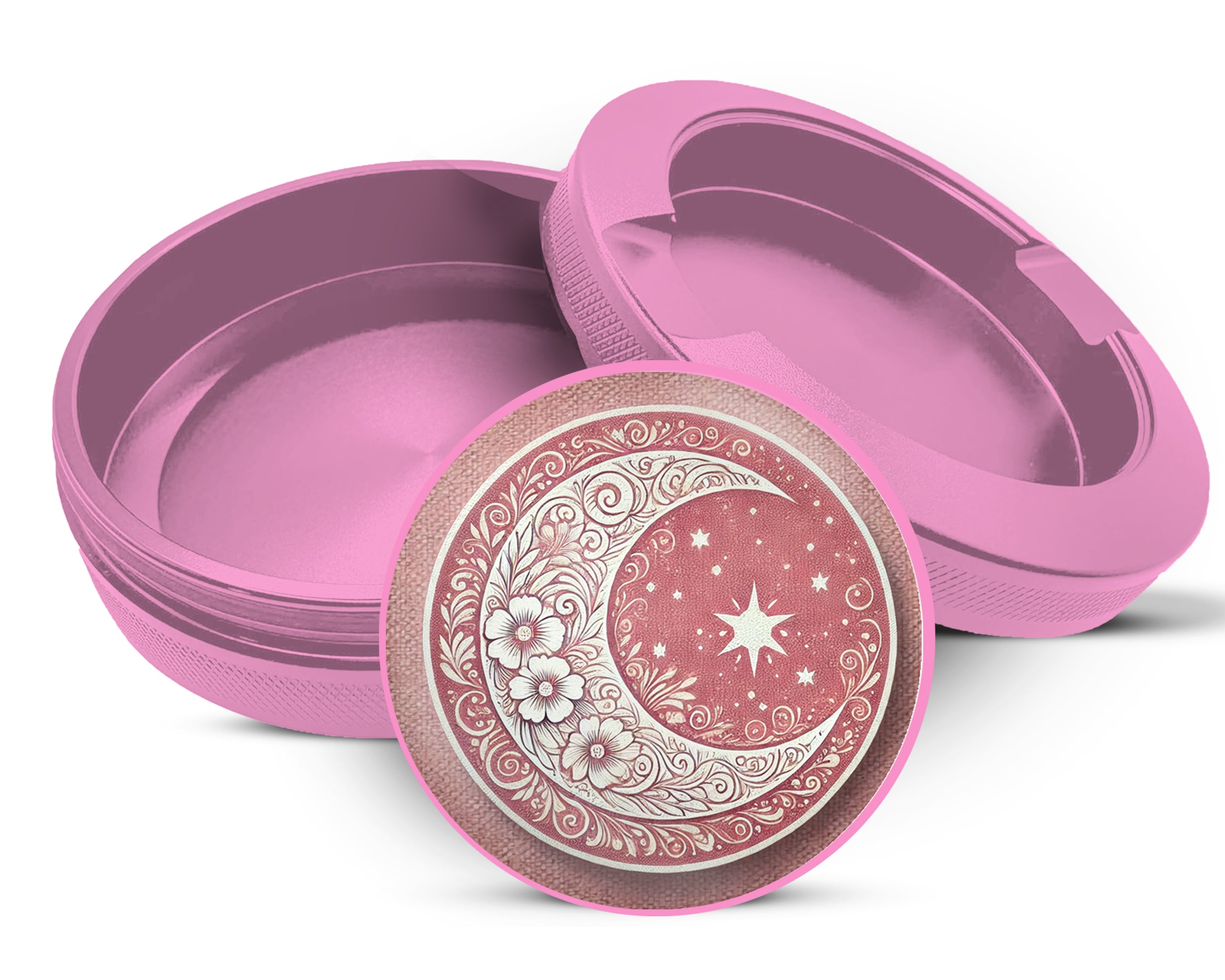 Crescent Moon with Stars Snus Storage Case Pink