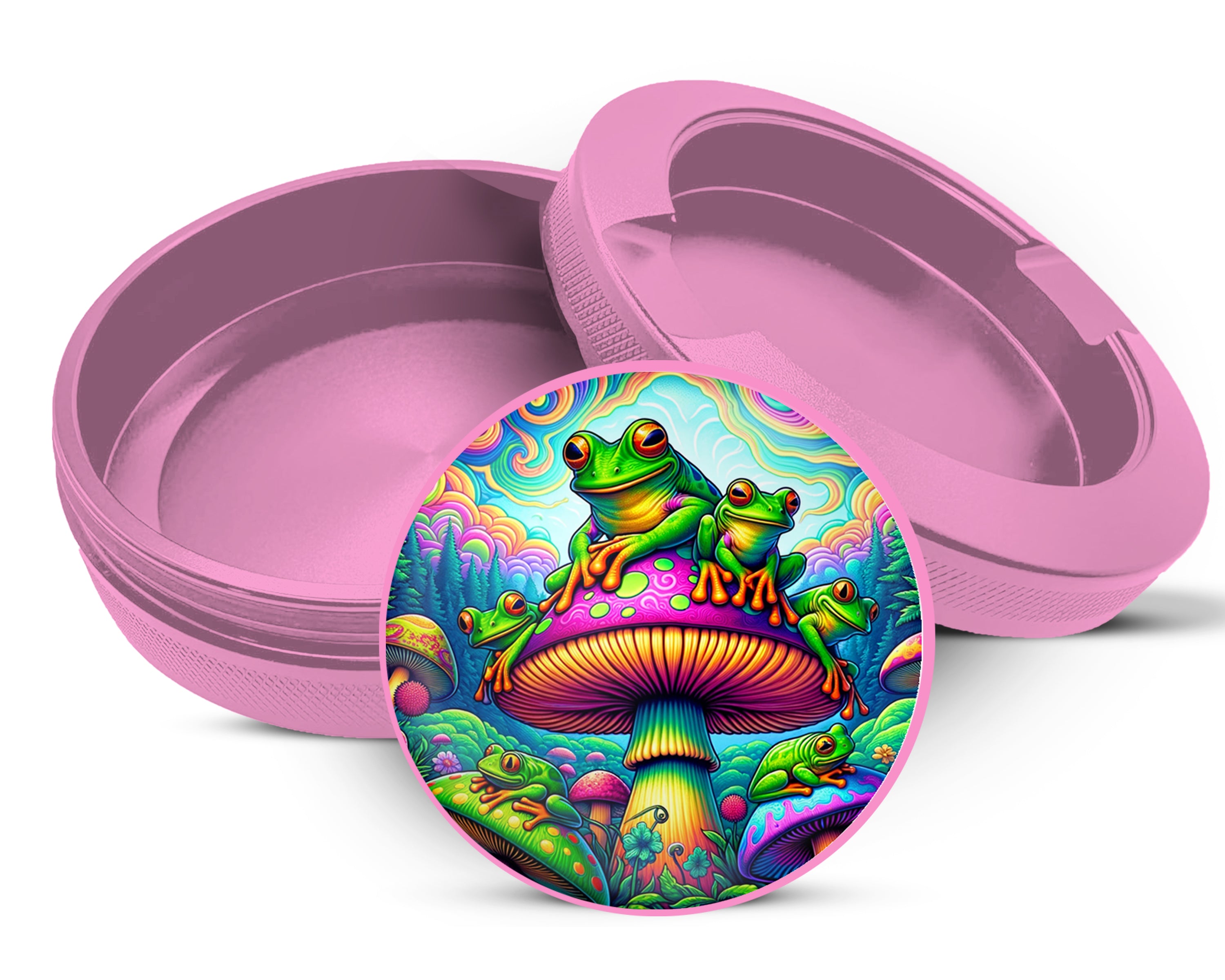 Trippy Mushroom Frog Snus Storage Case Pink
