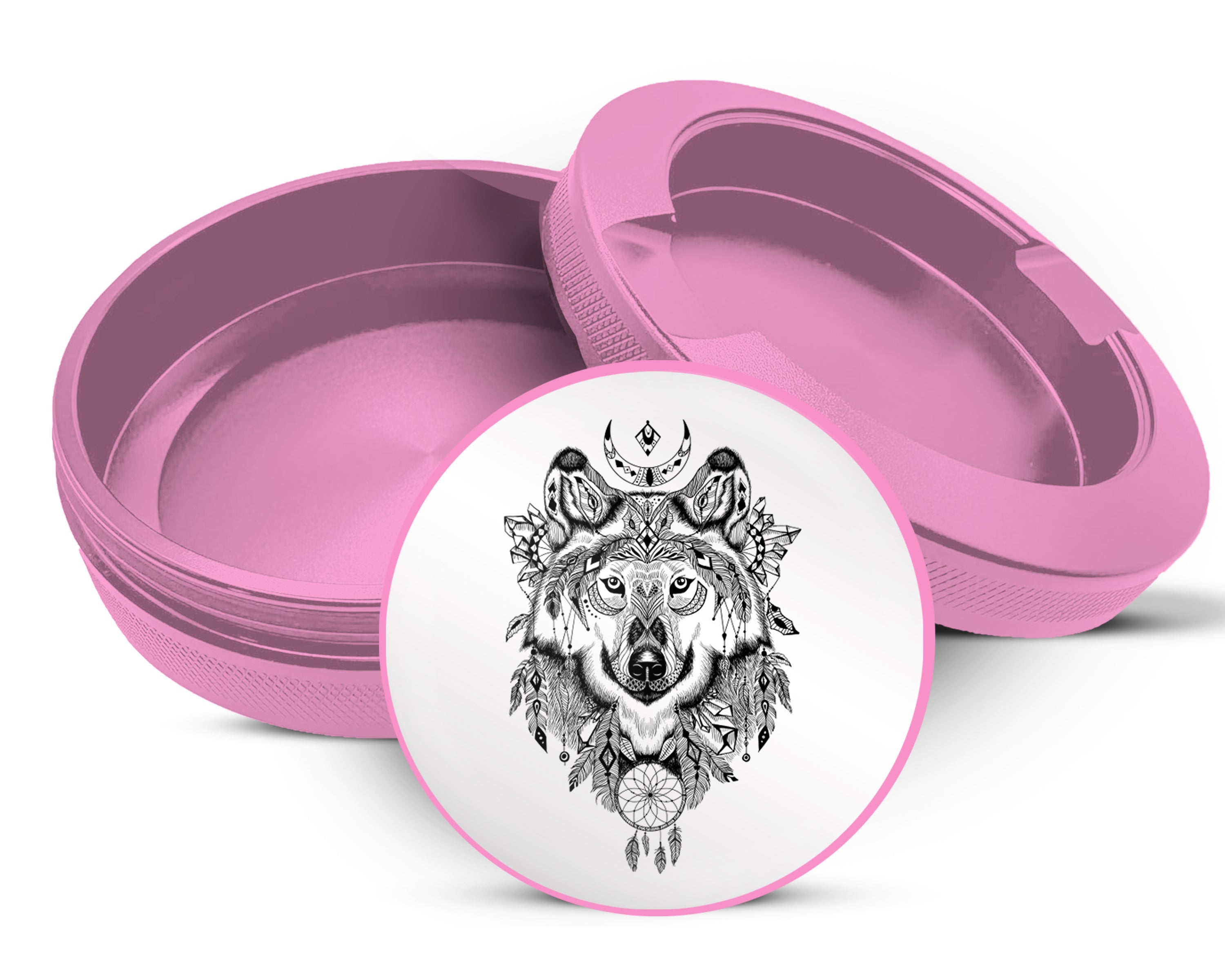 Native American Wolf Snus Storage Case Pink
