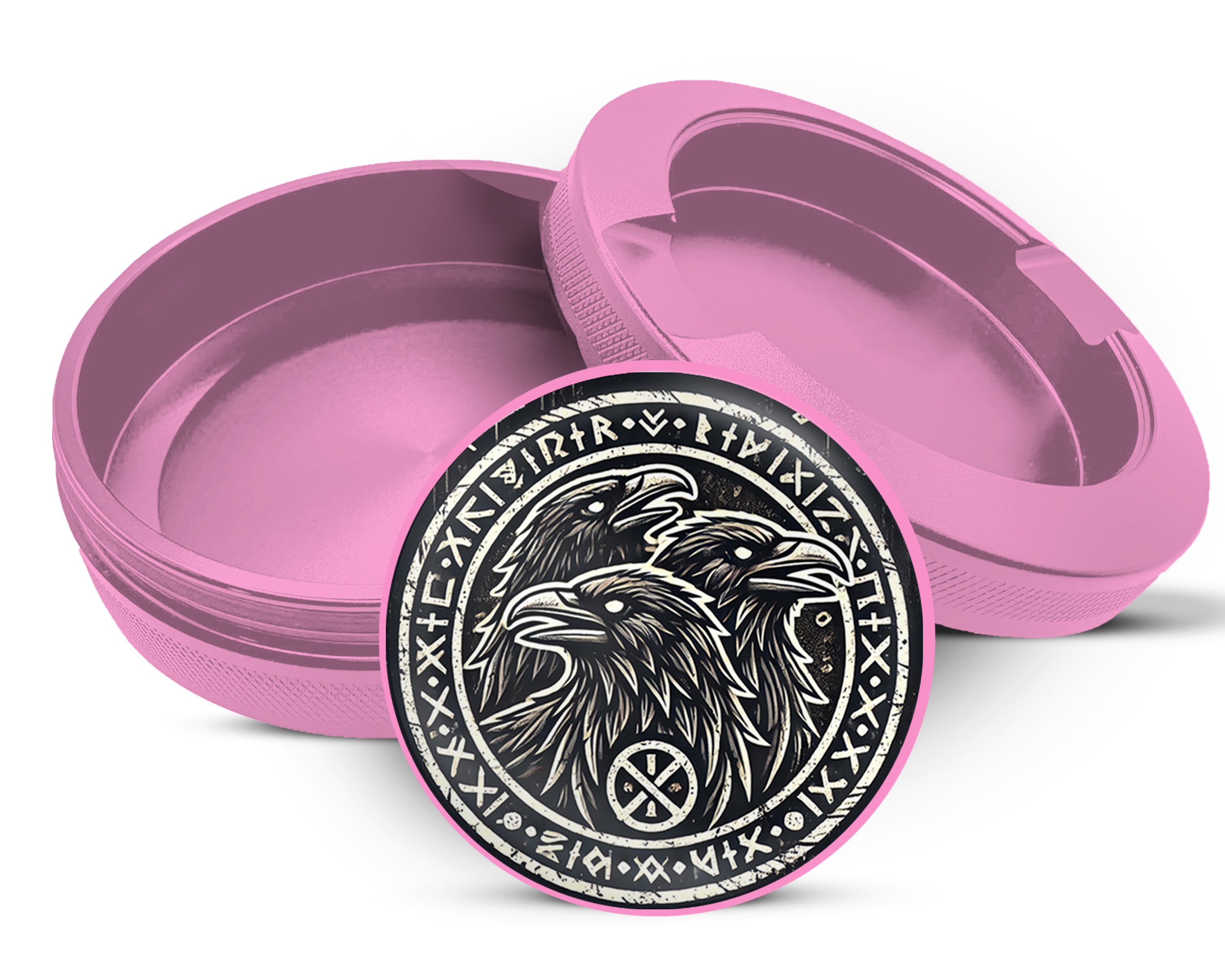 Norse Ravens Snus Holder, Huginn, Muninn, and Jack Snus Storage Case Pink
