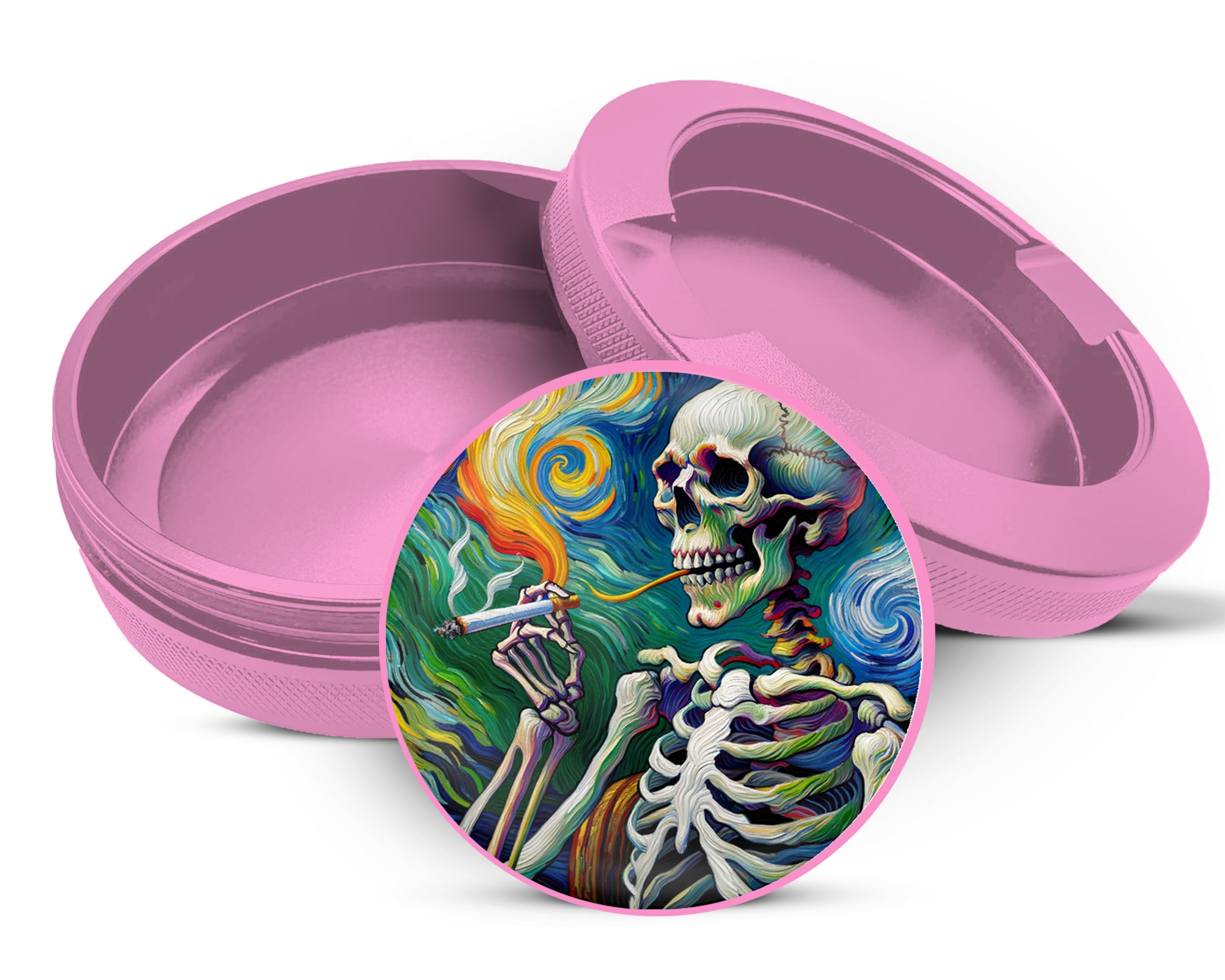 Skeleton Grinder Van Gogh Style Snus Storage Case Pink