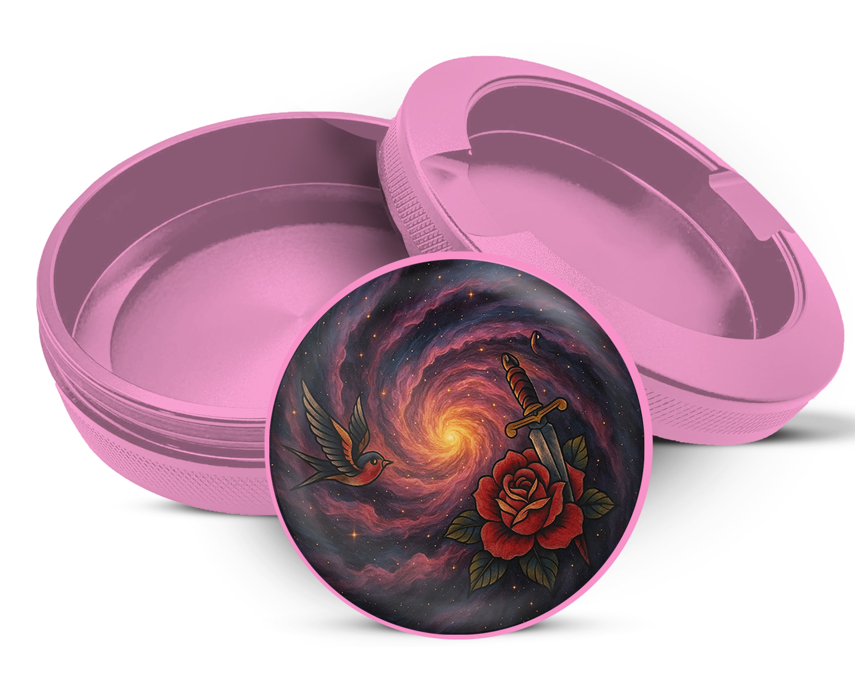 Black Hole Galaxy Spiral with Red Rose Snus Storage Case Pink