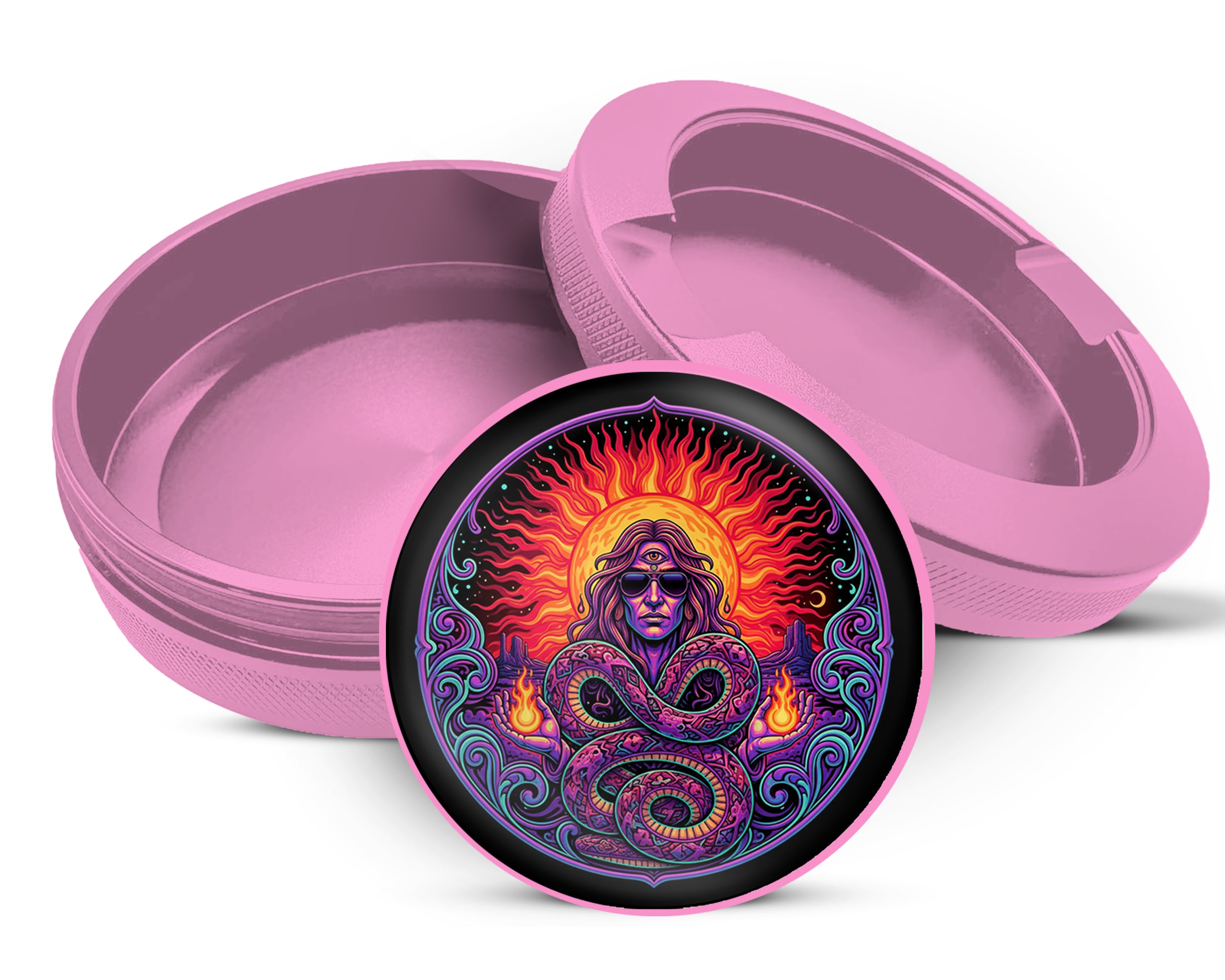 Psychedelic Serpent Sun Shaman Snus Storage Case Pink
