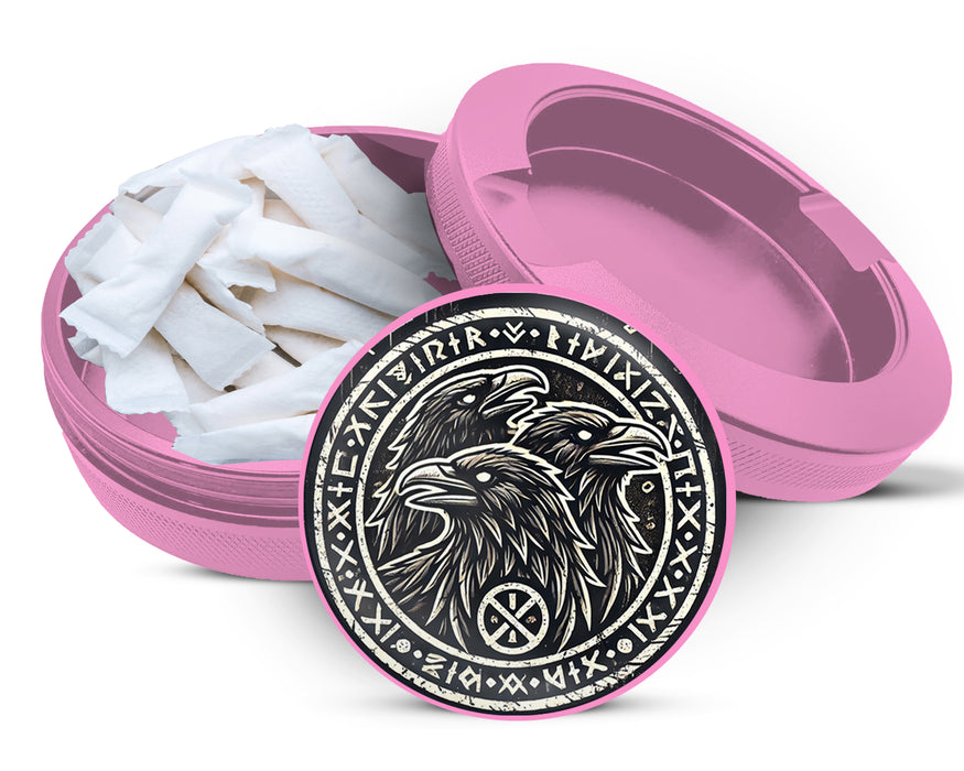 Norse Ravens Snus Holder, Huginn, Muninn, and Jack Zyn Storage Case Pink