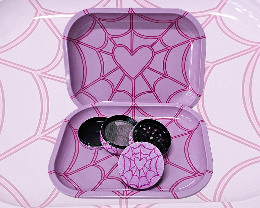 Heart Spiderweb Rolling Tray And Grinder Gift Box, Cute Herb Grinder, Holiday Gifts For Her, Matching Girly Grinder And Tray Set,Accessories