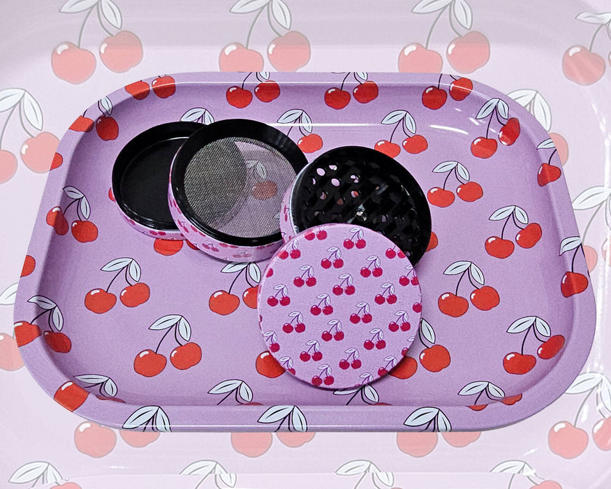 Cute Cherry Smoker Kit, Pink Rolling Tray and Grinder Matching Set, Girly Grinder, Best Gifts For Her, Female Smoking Accessories, Gift