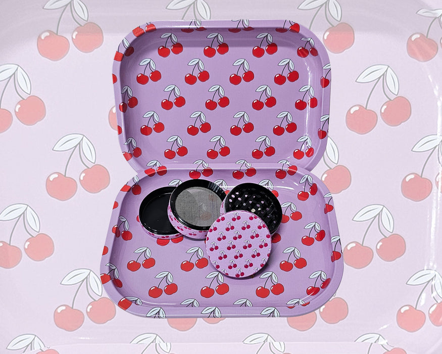 Cute Cherry Smoker Kit, Pink Rolling Tray and Grinder Matching Set, Girly Grinder, Best Gifts For Her, Female Smoking Accessories, Gift