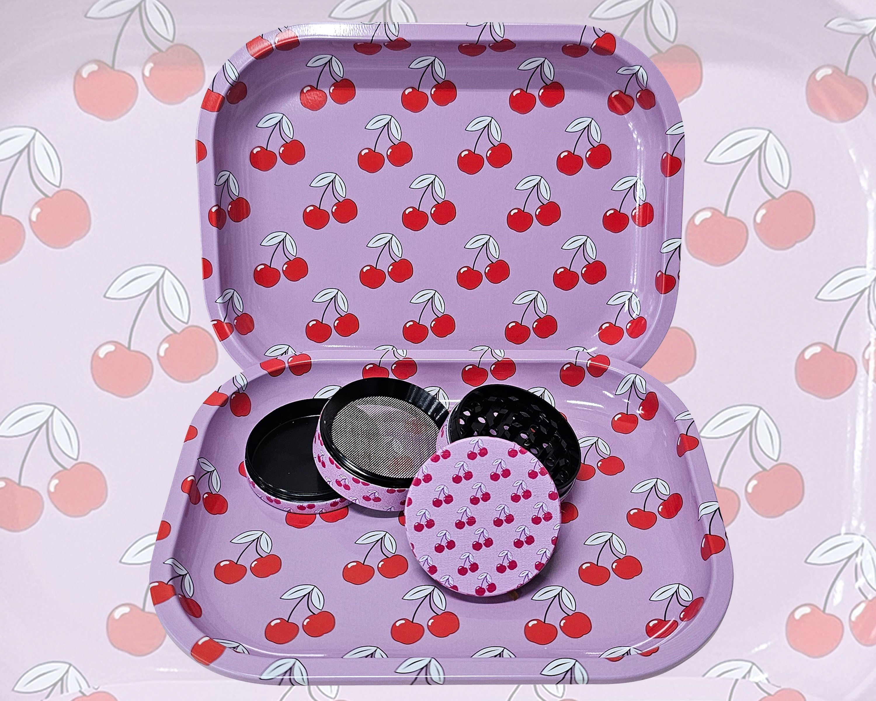 Cute Cherry Kitchen Set, Pink Decorative Tray and Culinary Spice Mill Matching Set, Girly Culinary Spice Mill, Best Gifts For Her, Female Decorative Accessories, Gift
