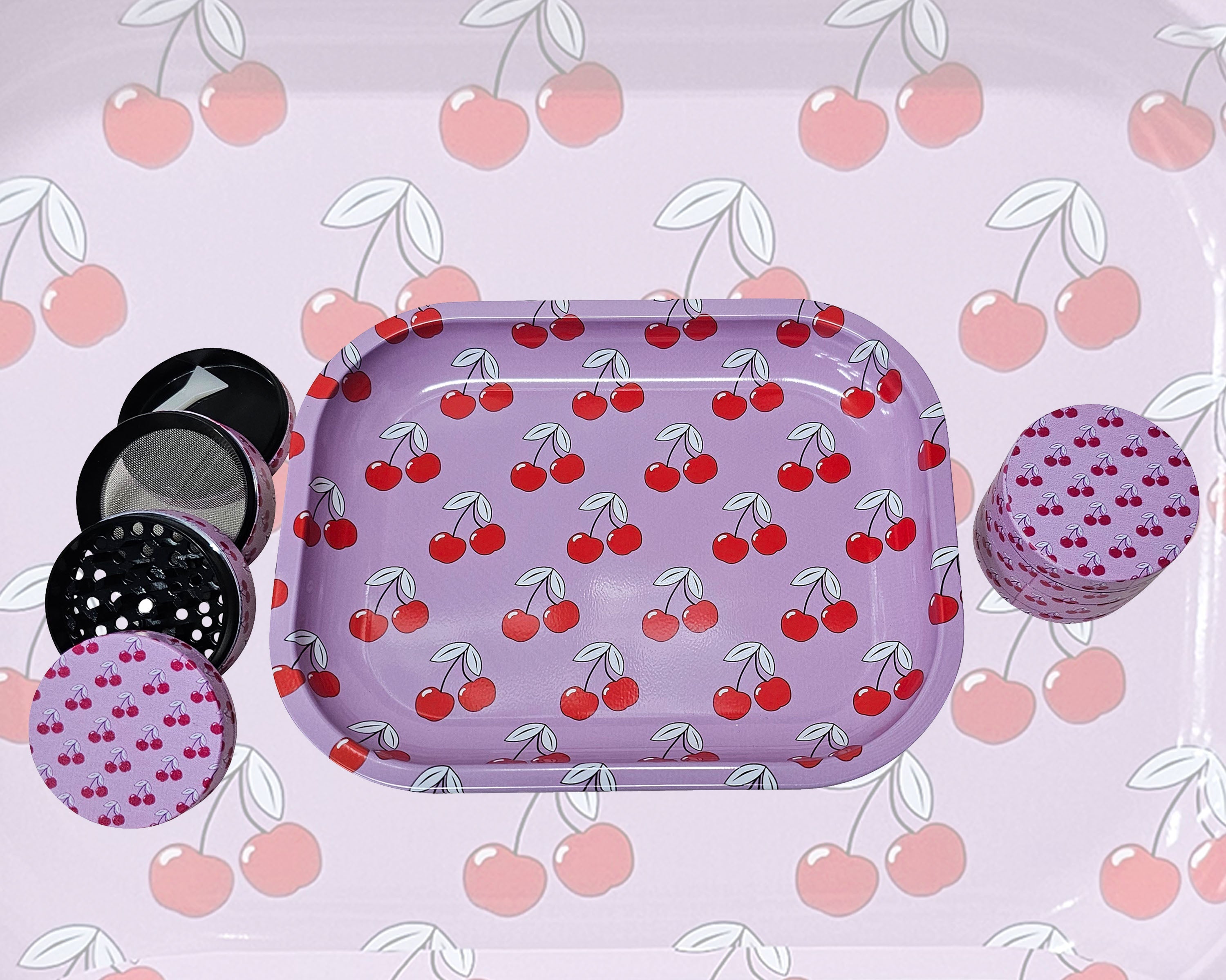 Cute Cherry Kitchen Set, Pink Decorative Tray and Culinary Spice Mill Matching Set, Girly Culinary Spice Mill, Best Gifts For Her, Female Decorative Accessories, Gift