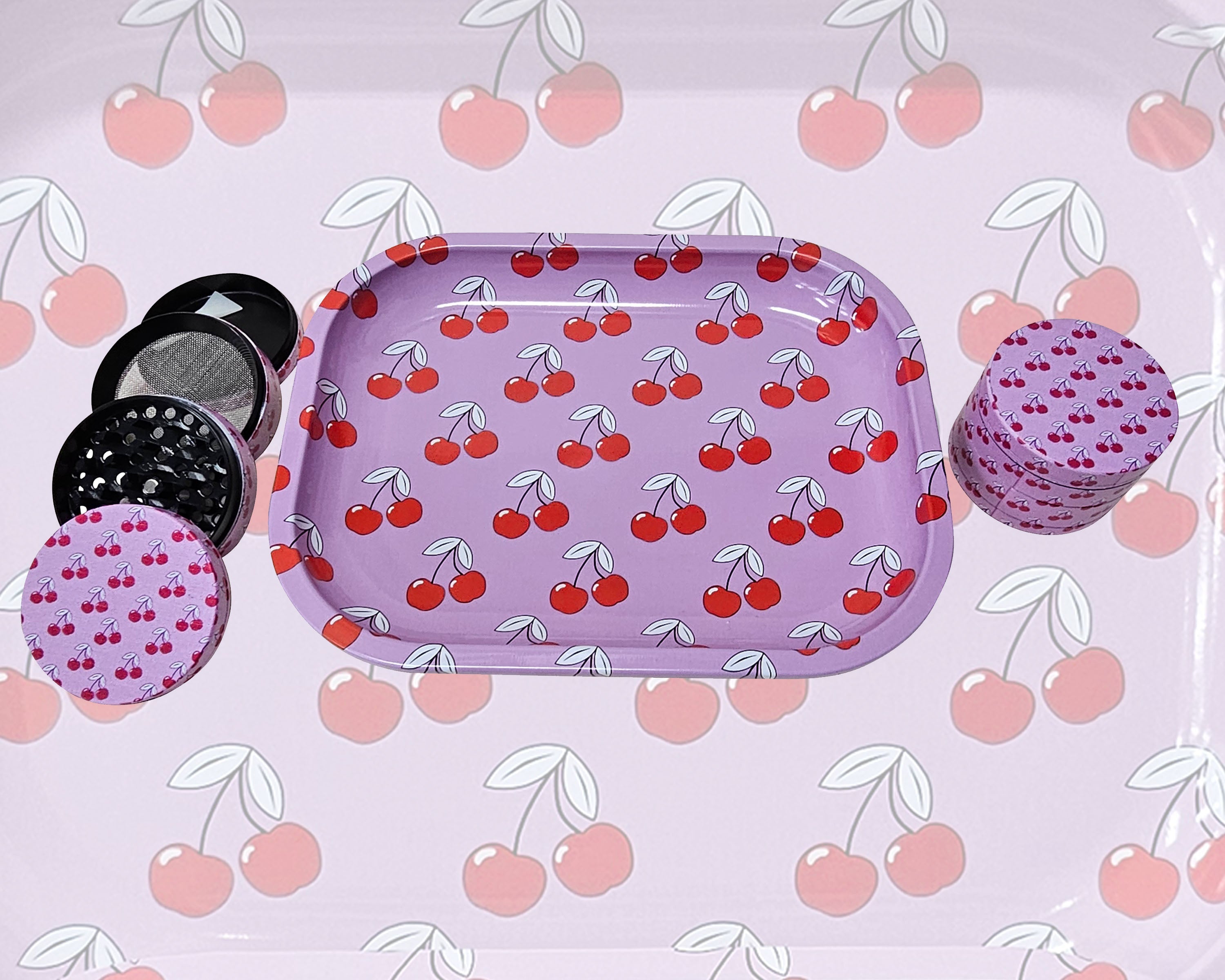 Cute Cherry Kitchen Set, Pink Decorative Tray and Culinary Spice Mill Matching Set, Girly Culinary Spice Mill, Best Gifts For Her, Female Decorative Accessories, Gift