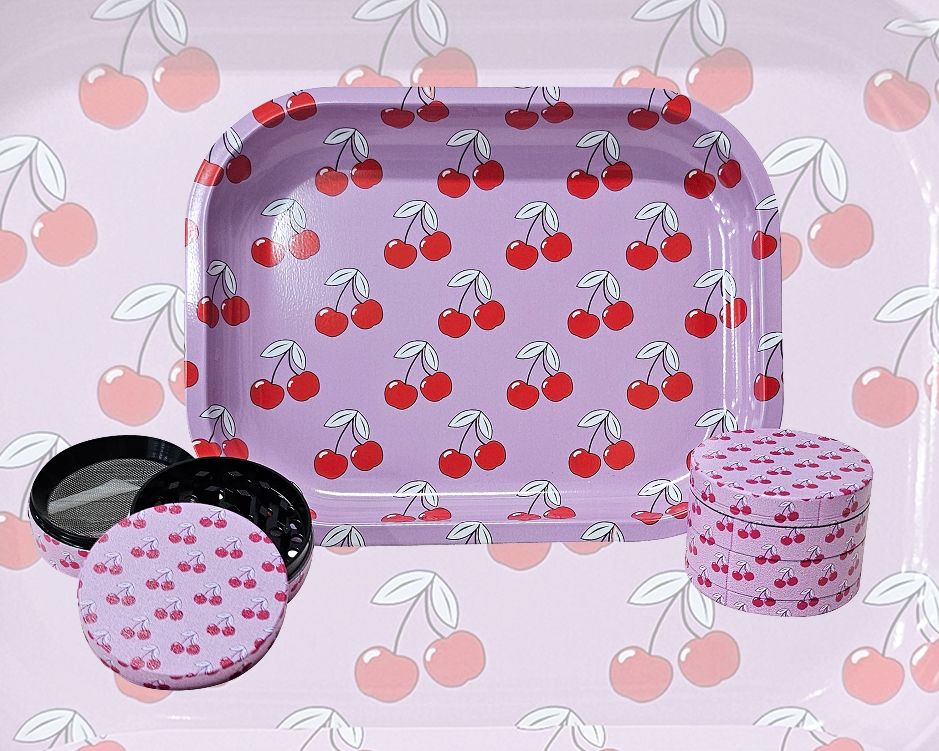 Cute Cherry Kitchen Set, Pink Decorative Tray and Culinary Spice Mill Matching Set, Girly Culinary Spice Mill, Best Gifts For Her, Female Decorative Accessories, Gift