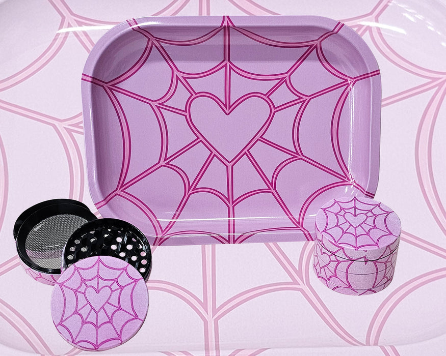 Heart Spiderweb Rolling Tray And Grinder Gift Box, Cute Herb Grinder, Holiday Gifts For Her, Matching Girly Grinder And Tray Set,Accessories