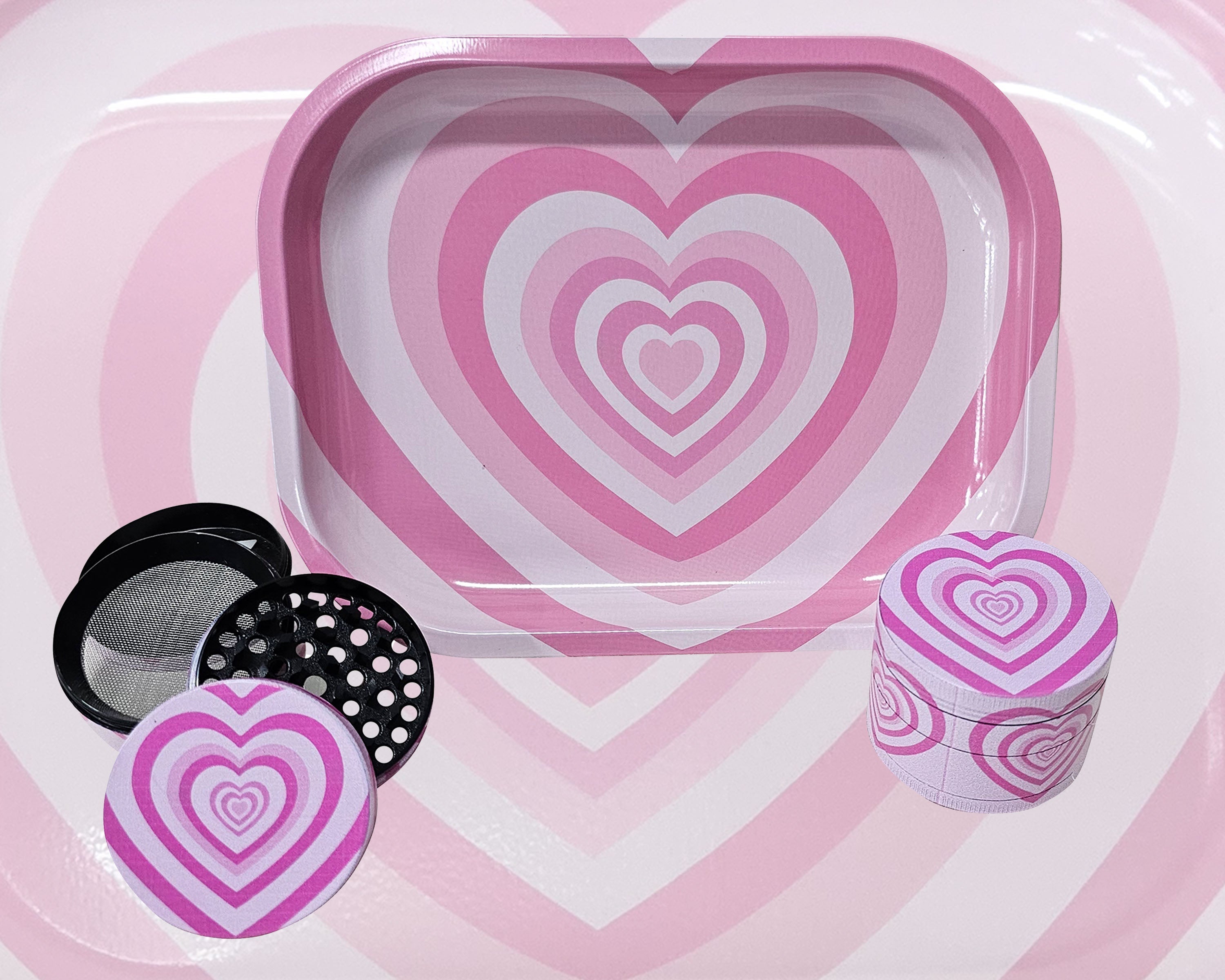 Pink Hearts Collectible Tray & Container Set - Cute Organizer