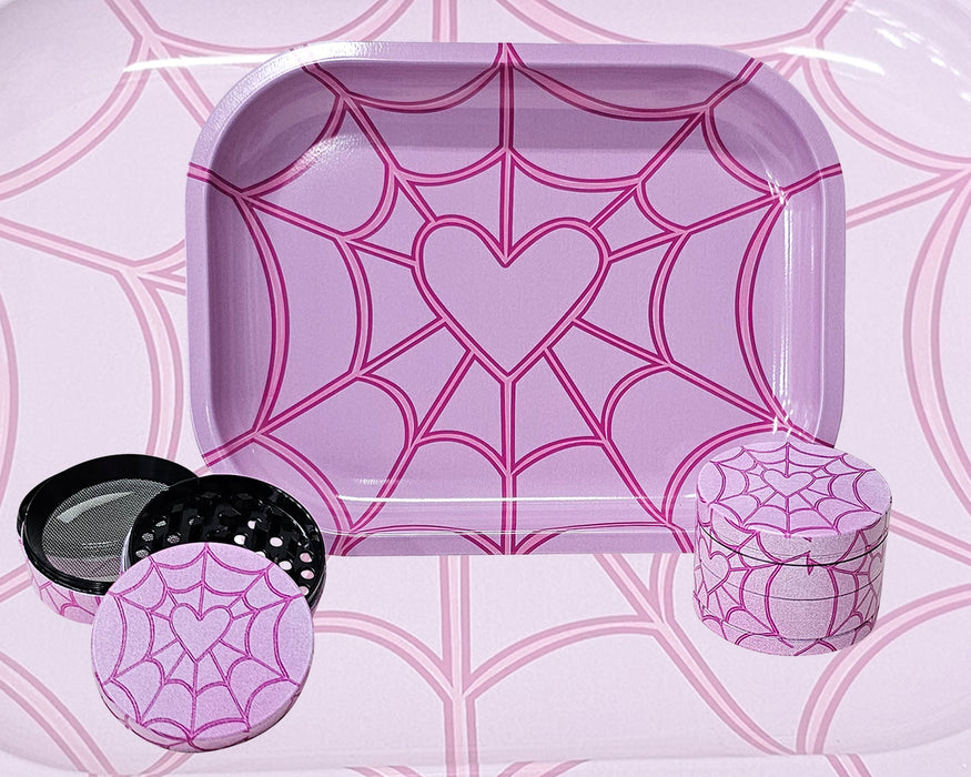 Heart Spiderweb Rolling Tray And Grinder Gift Box, Cute Herb Grinder, Holiday Gifts For Her, Matching Girly Grinder And Tray Set,Accessories