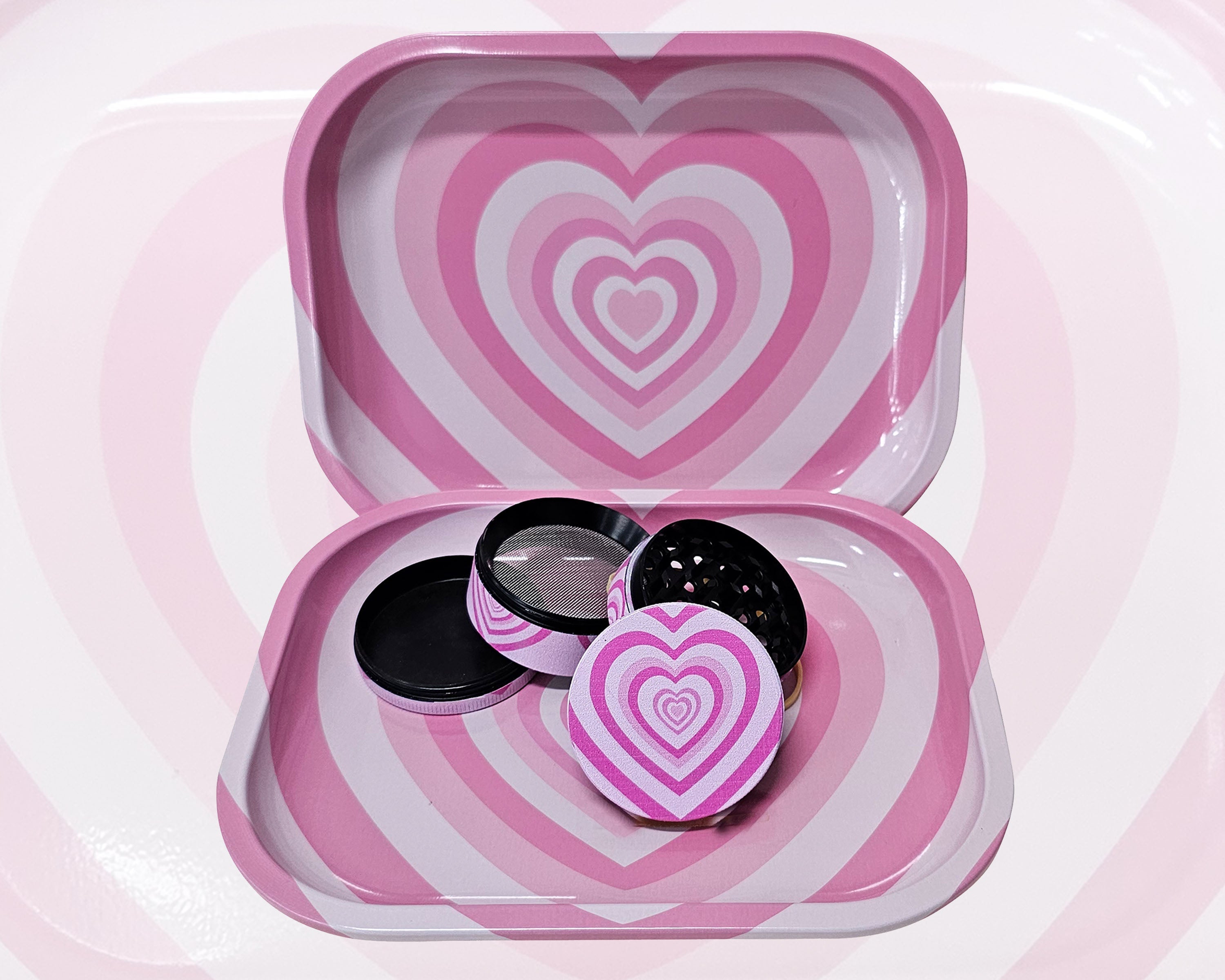 Pink Hearts Collectible Tray & Container Set - Cute Organizer